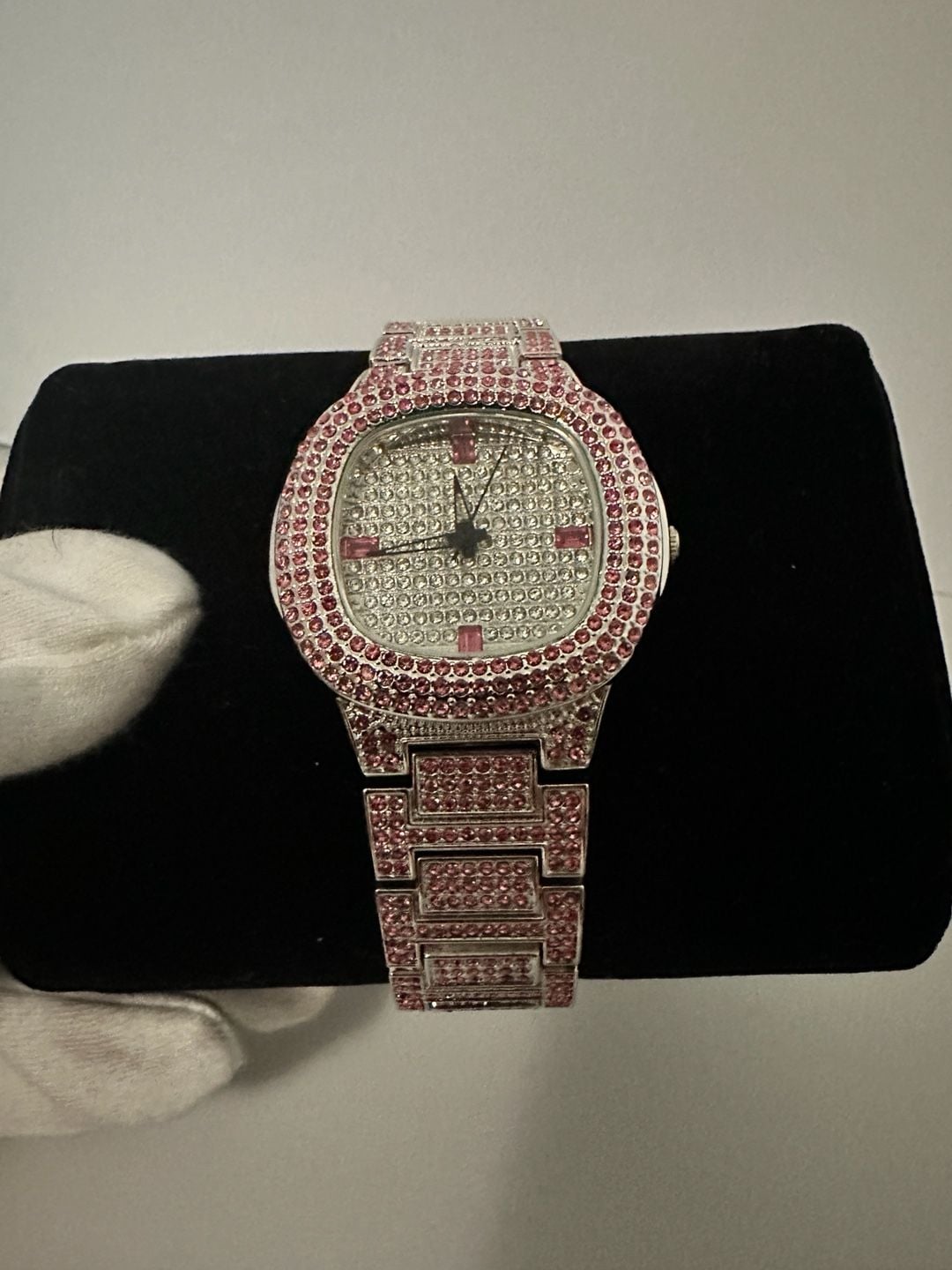 Pink & Silver Iced Out Rhinestone Fashion Watch 3