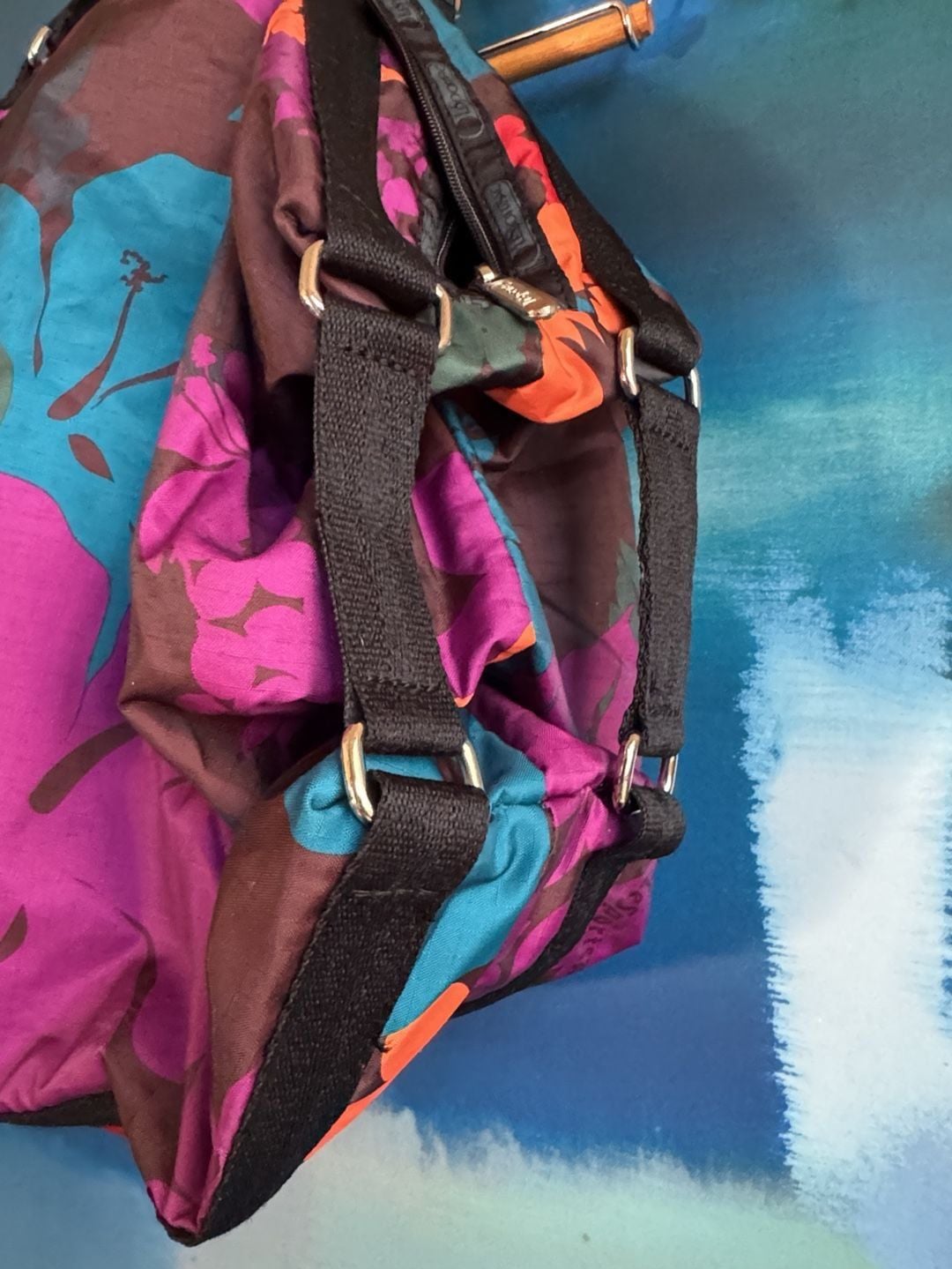 LeSportsac Floral Nylon Duffle Travel Bag Multi Color 5