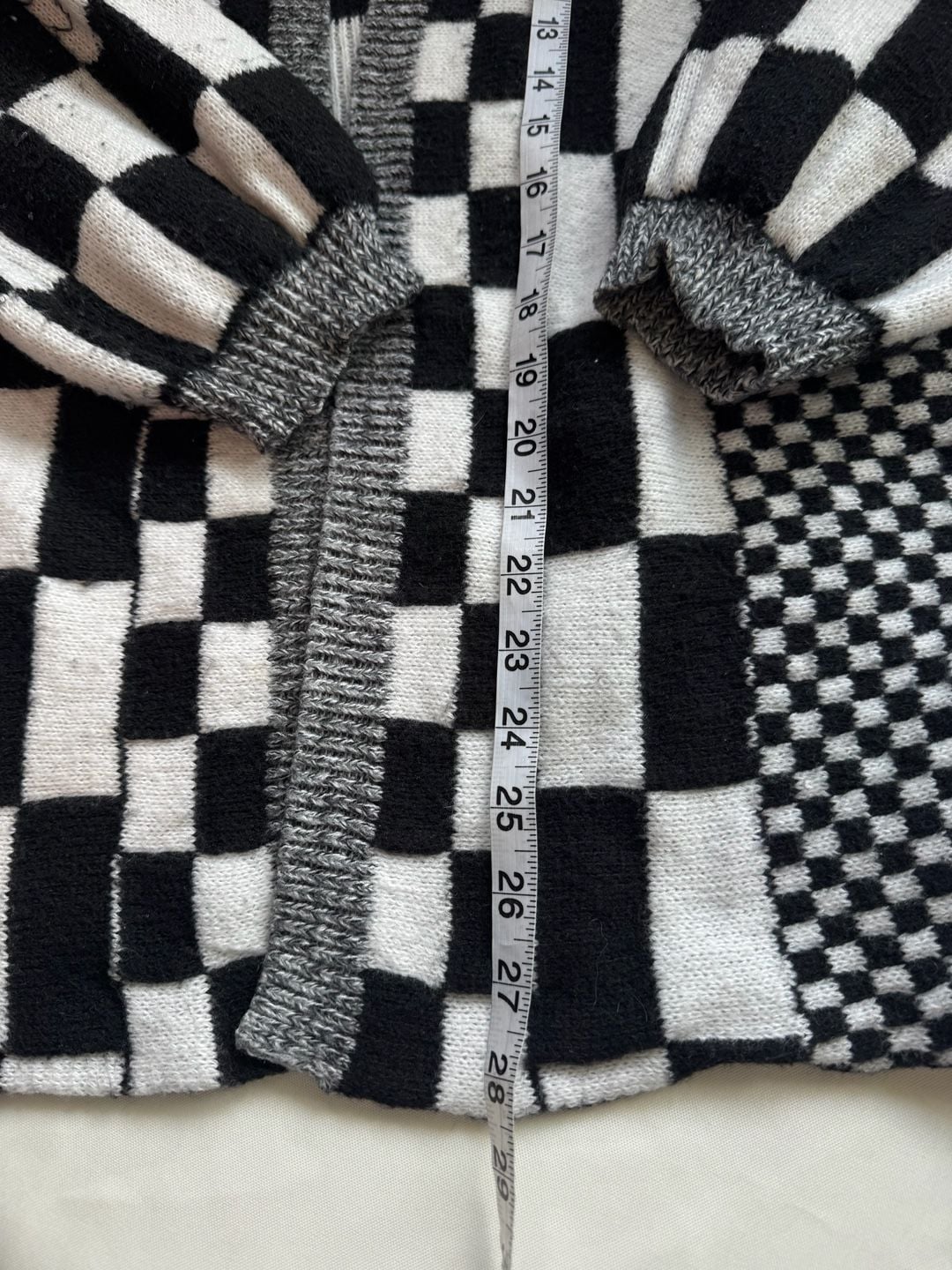 Black White Checkered Open Front Cardigan Y2K Indie Streetwear Size S 8