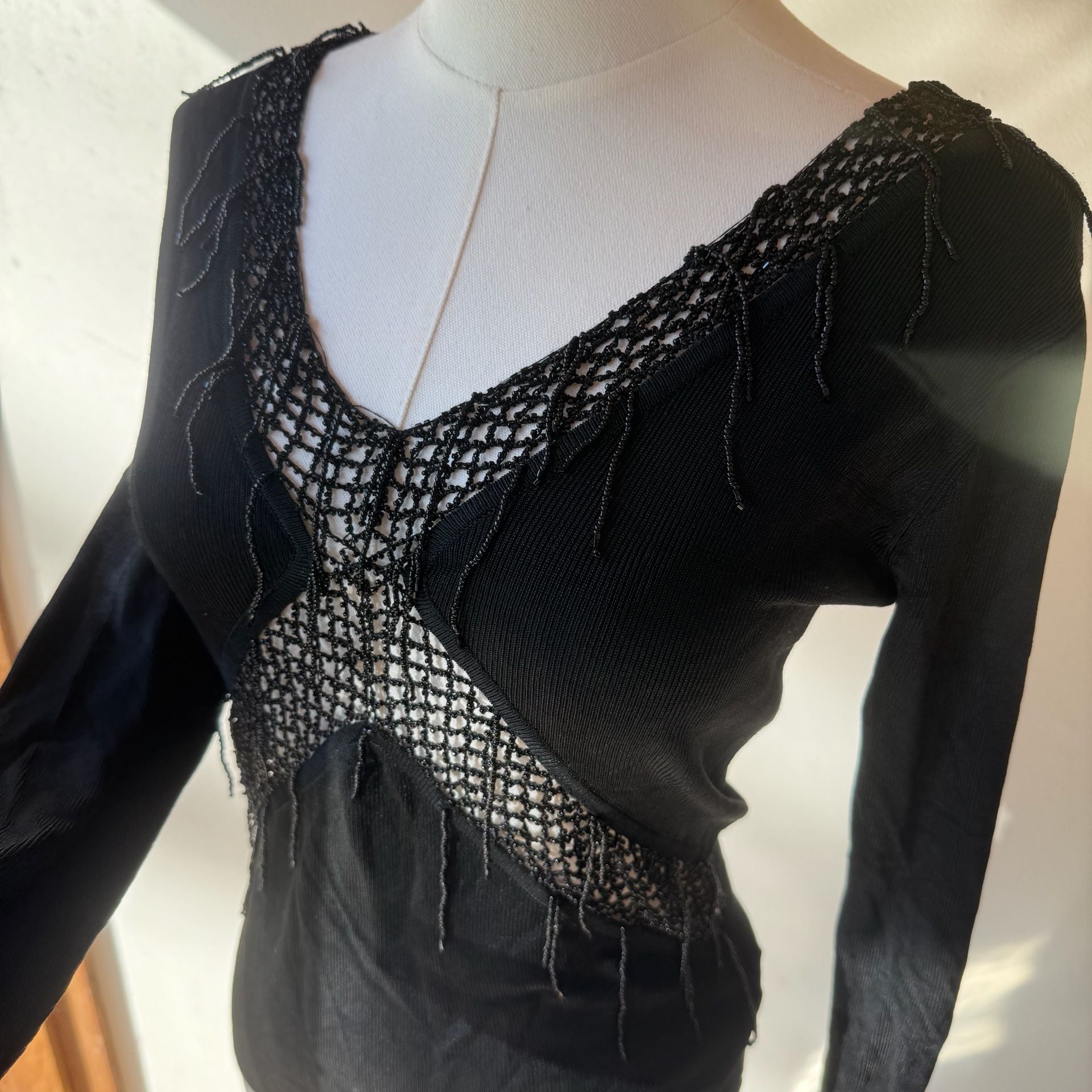 Italian Beaded Top Black Long Sleeve Vintage 4