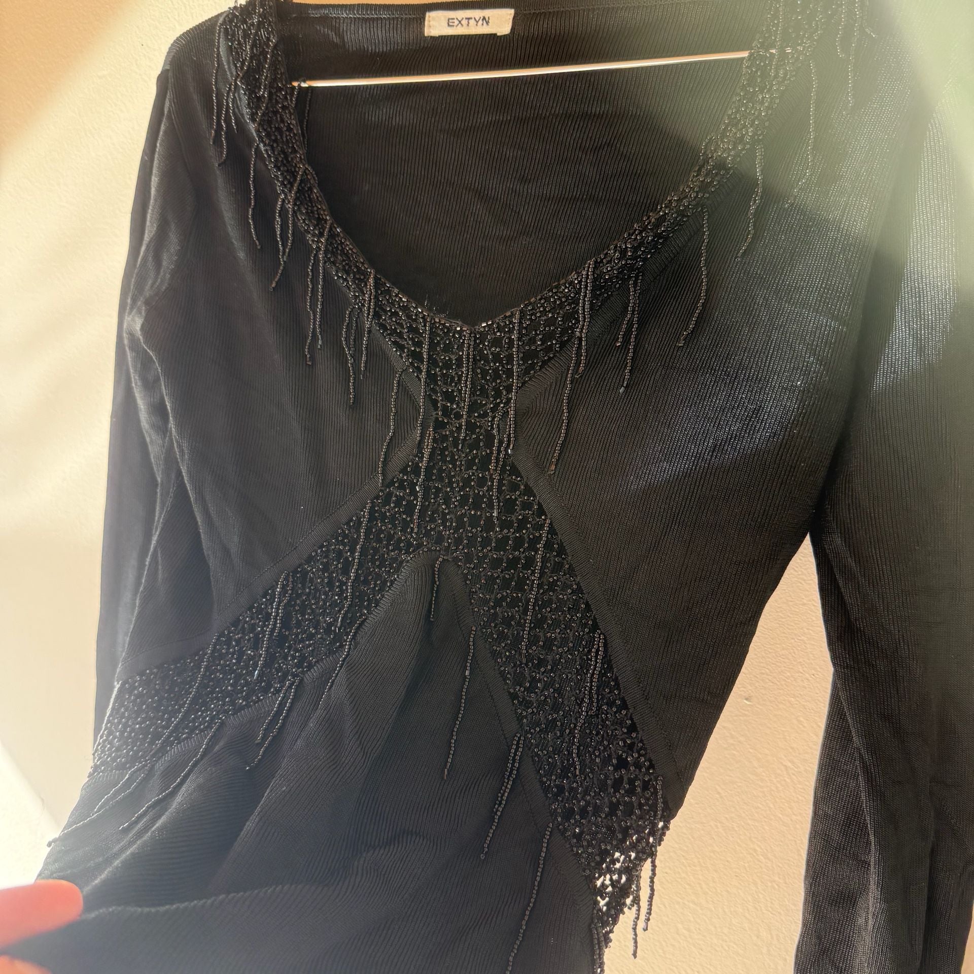 Italian Beaded Top Black Long Sleeve Vintage 5