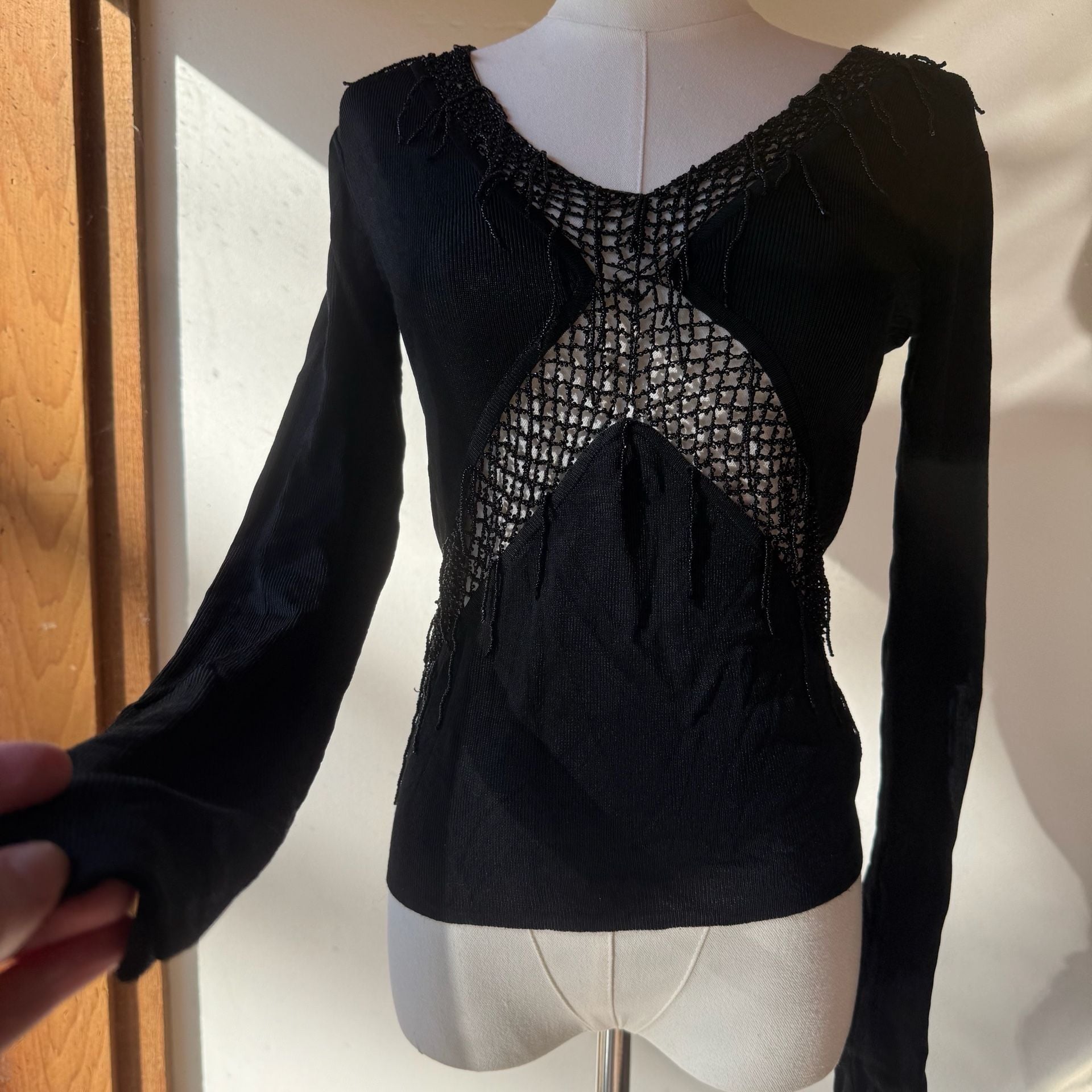 Italian Beaded Top Black Long Sleeve Vintage 6