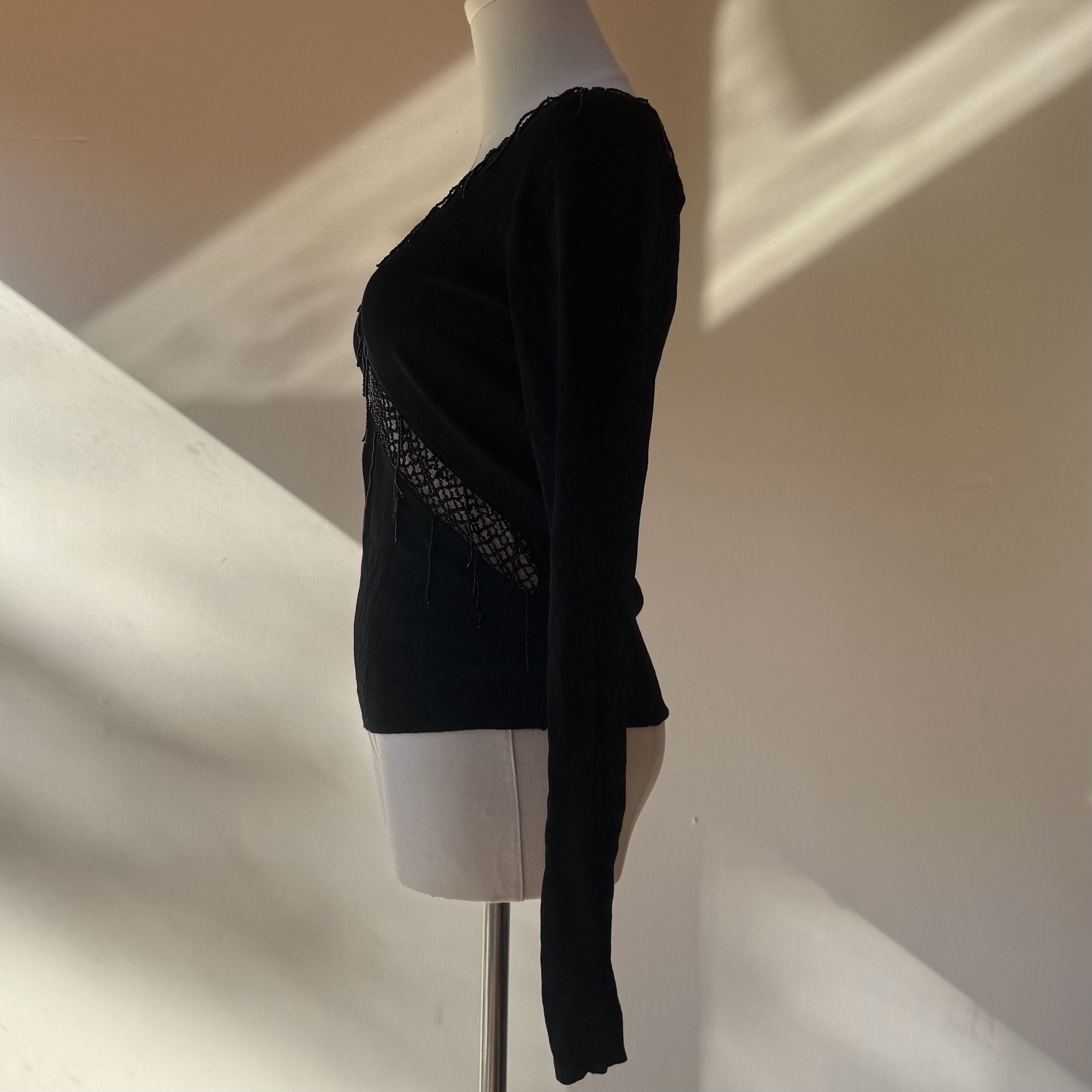 Italian Beaded Top Black Long Sleeve Vintage 7