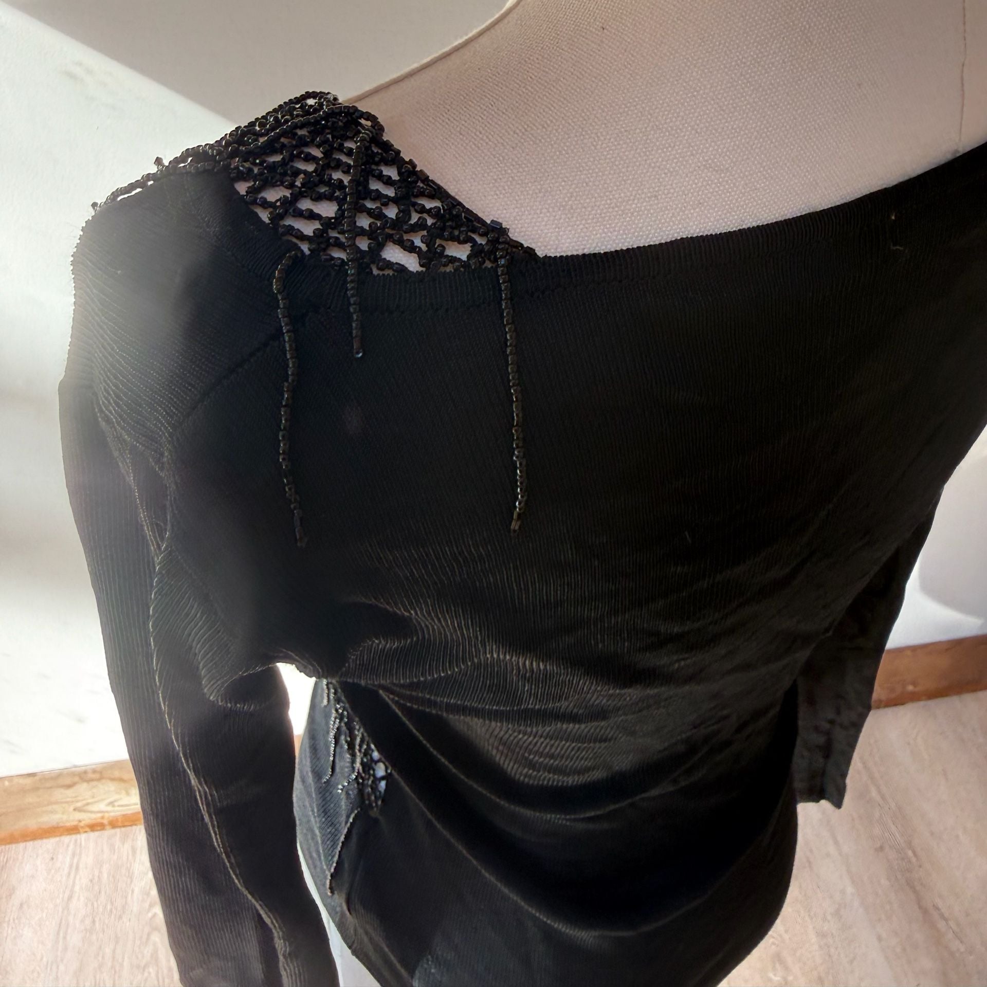 Italian Beaded Top Black Long Sleeve Vintage 9
