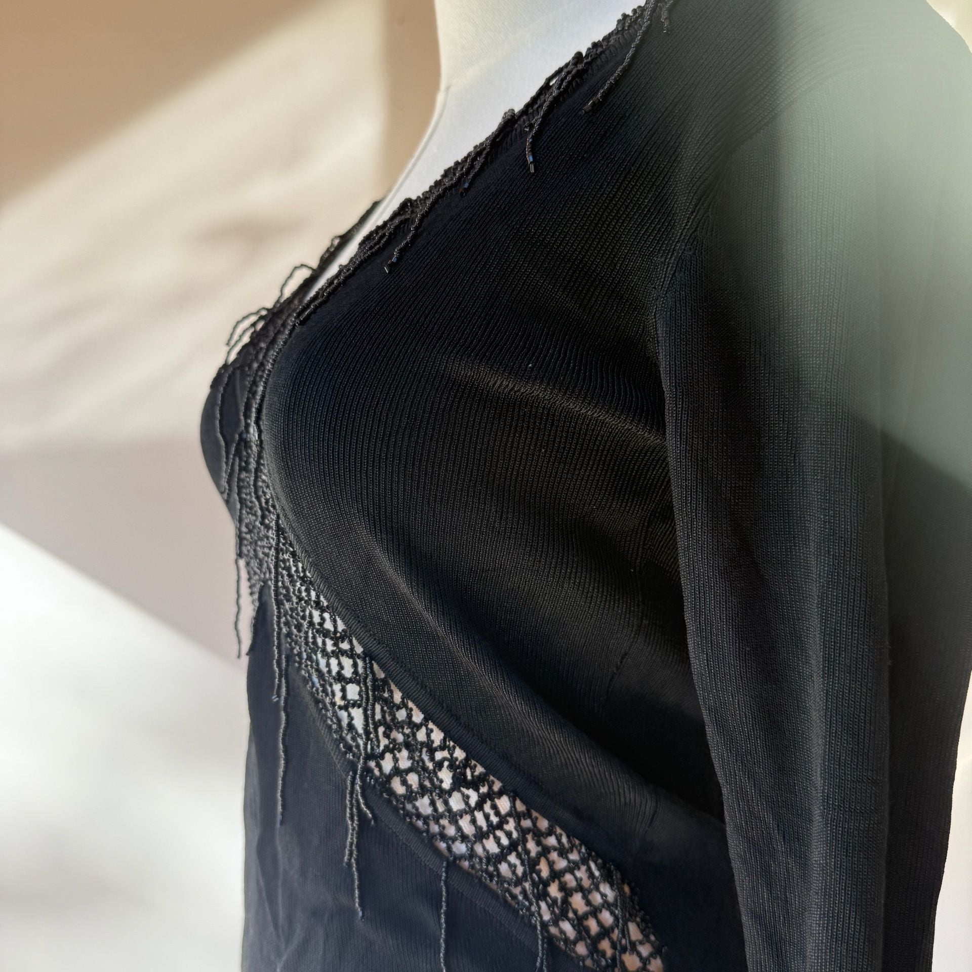 Italian Beaded Top Black Long Sleeve Vintage 10