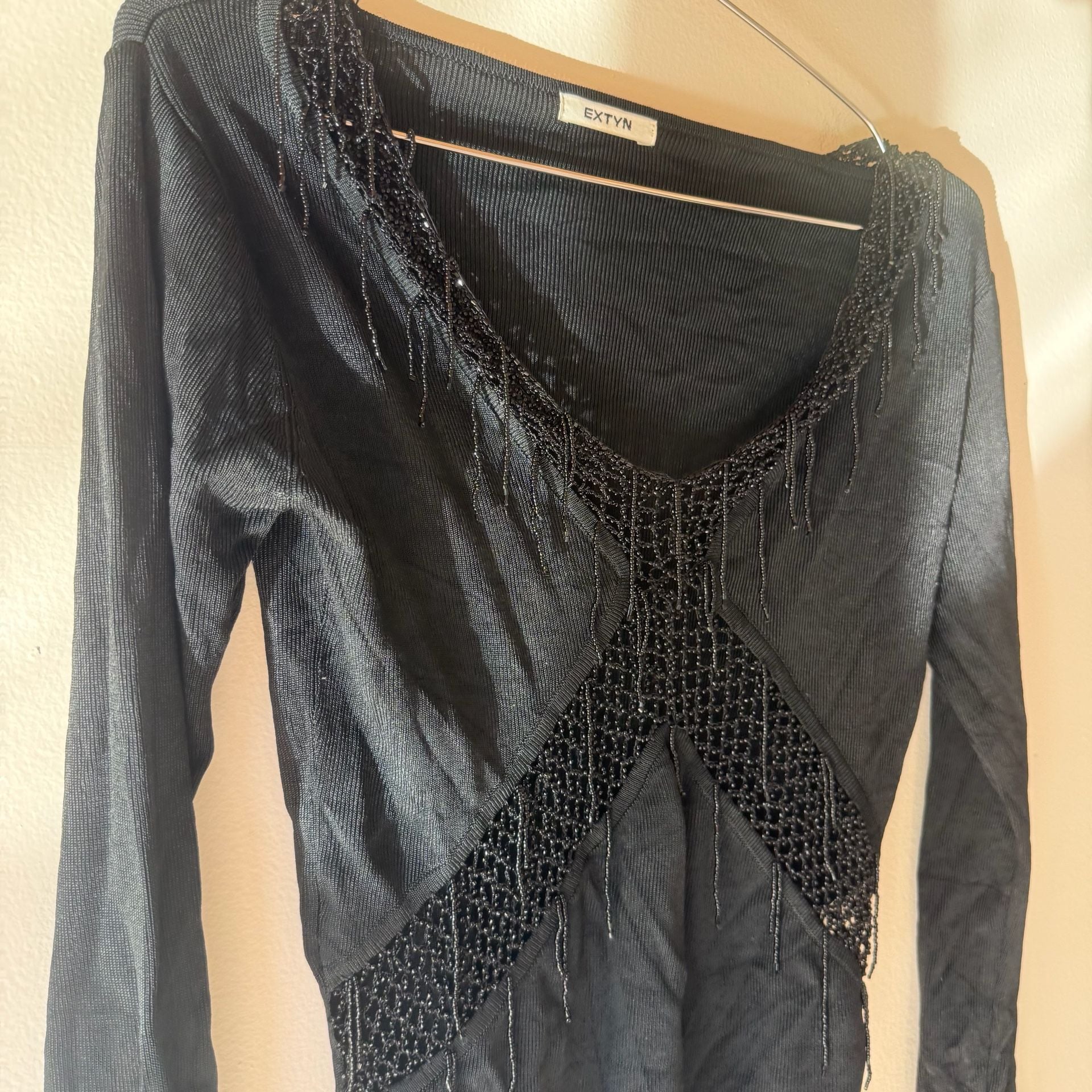 Italian Beaded Top Black Long Sleeve Vintage 11