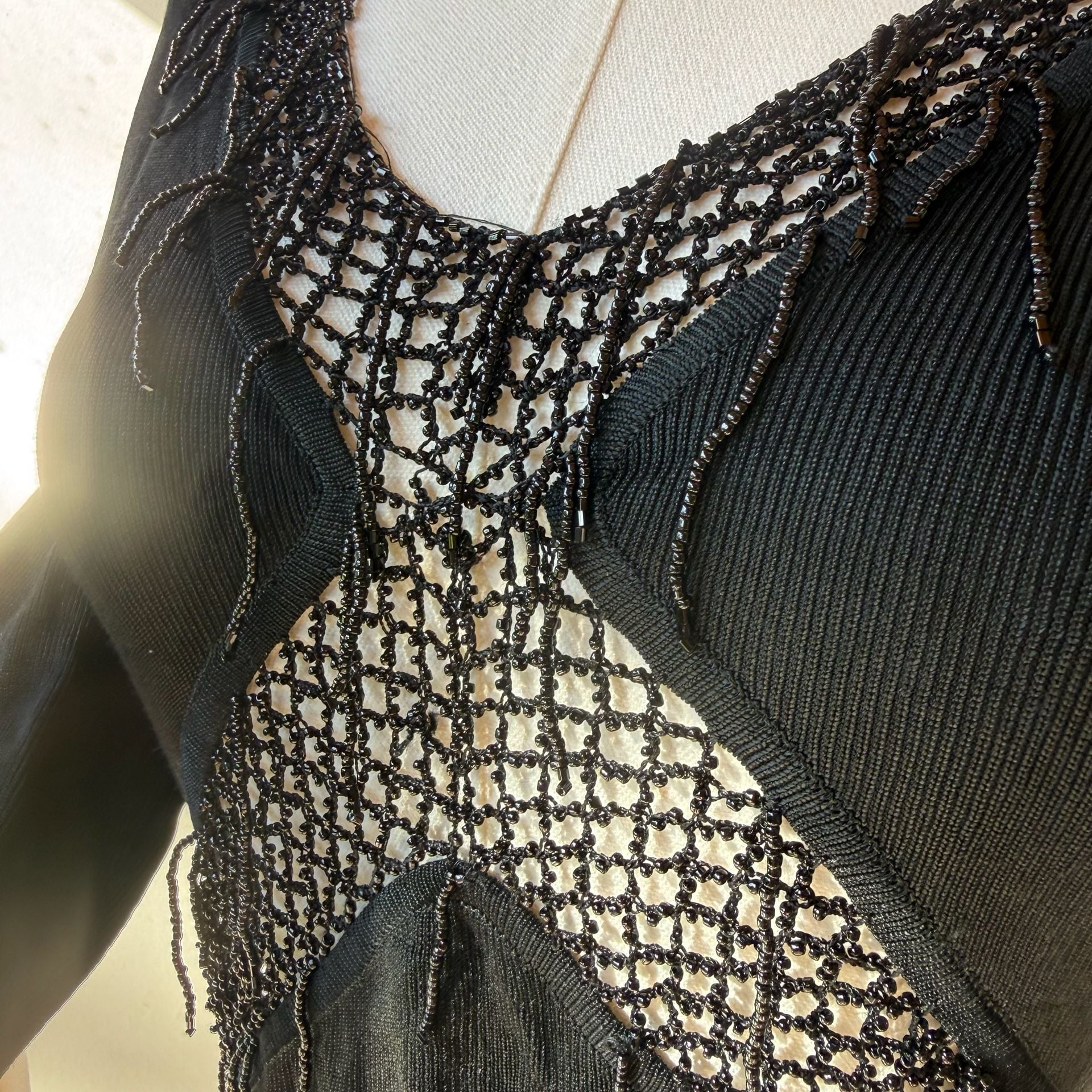 Italian Beaded Top Black Long Sleeve Vintage 15