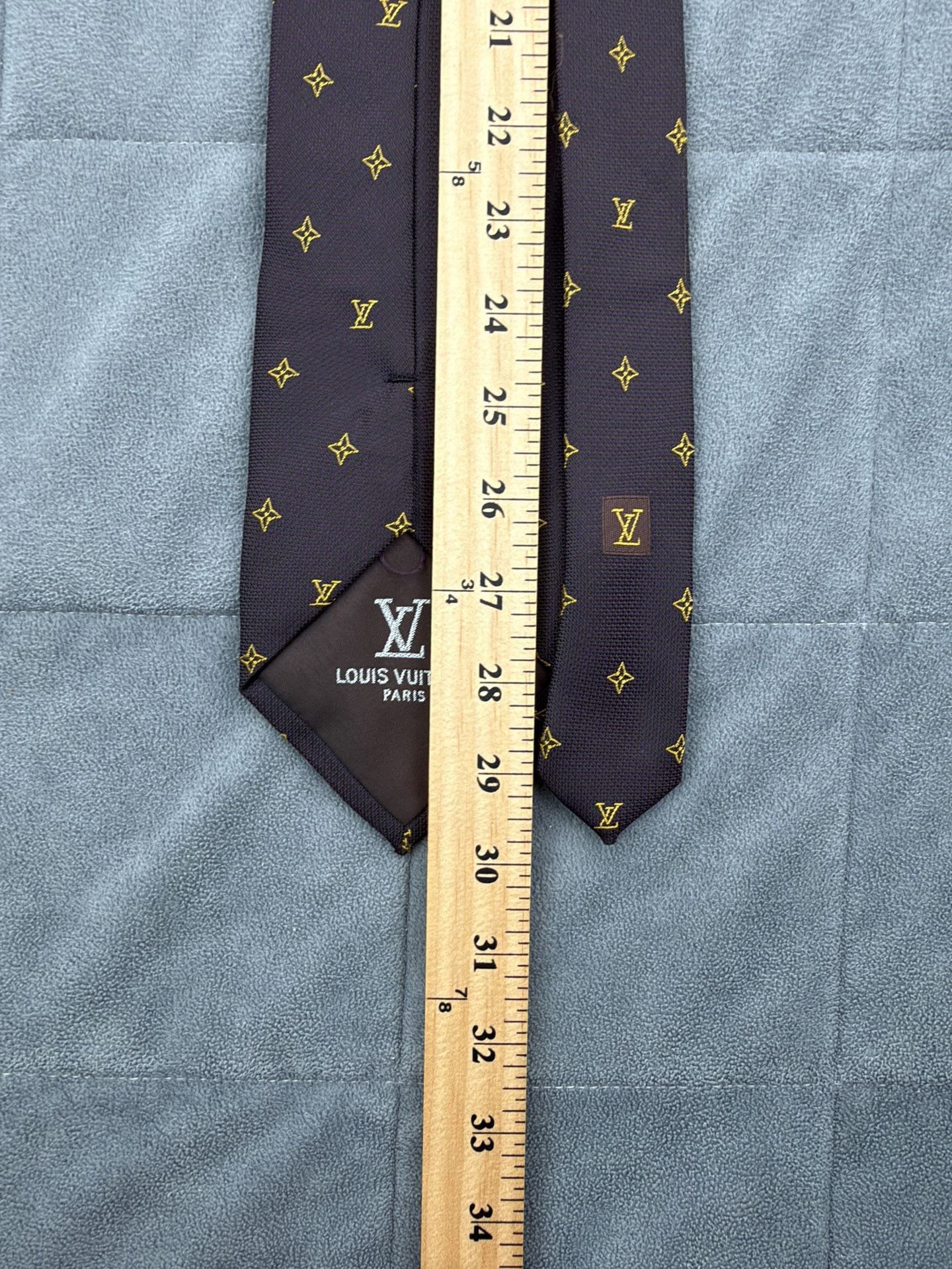 Authentic Louis Vuitton Monogram Silk Tie Brown Gold Luxury Neckwear 8