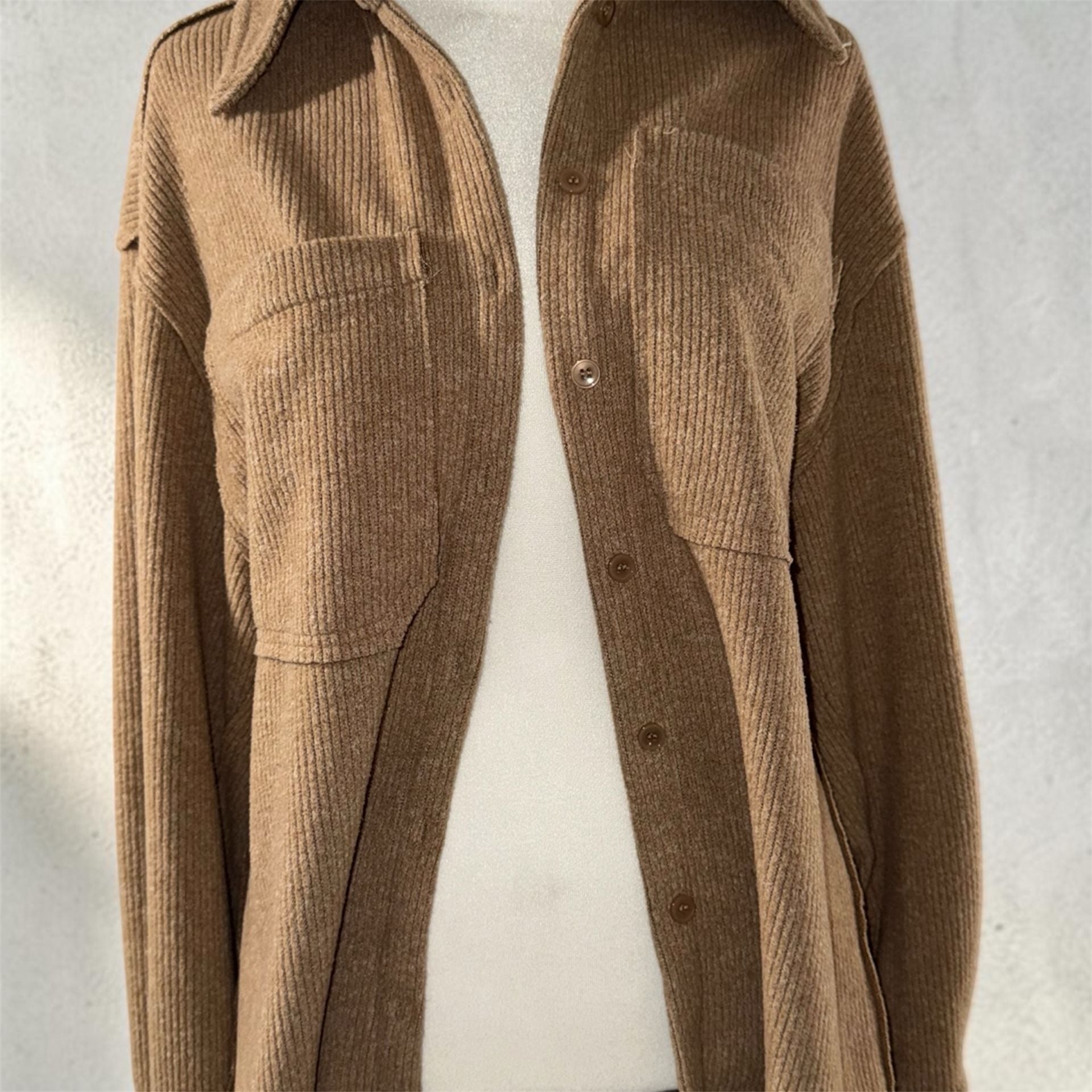 shein Brown Ribbed Shacket 1