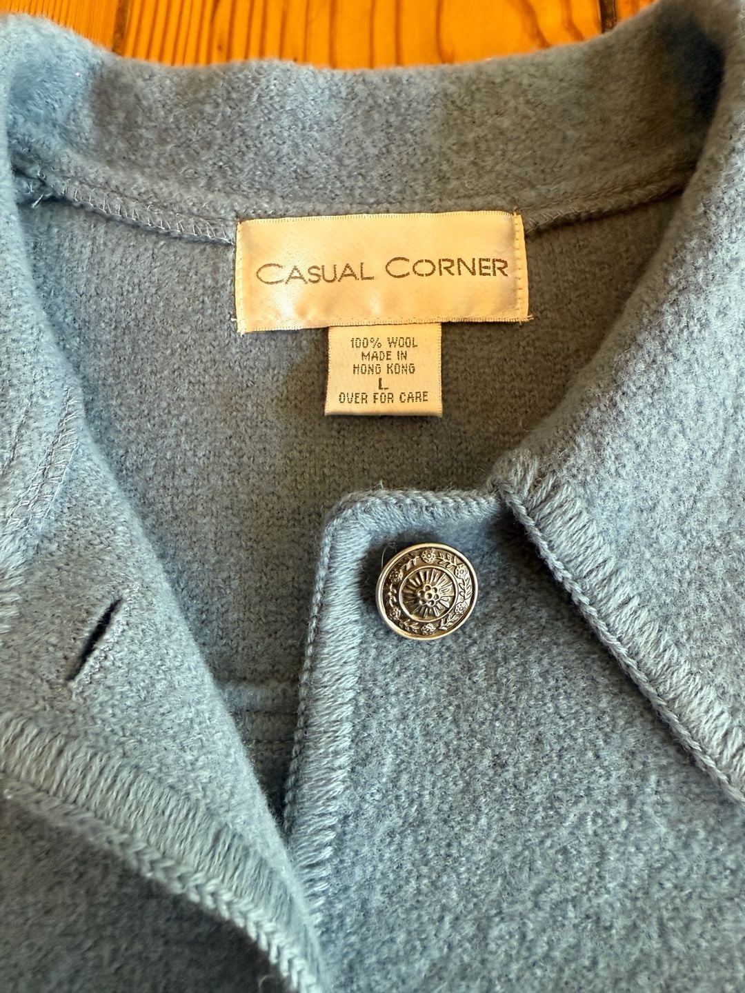 Casual Corner Wool Jacket Size L Blue Button Front Collared Pocket 3