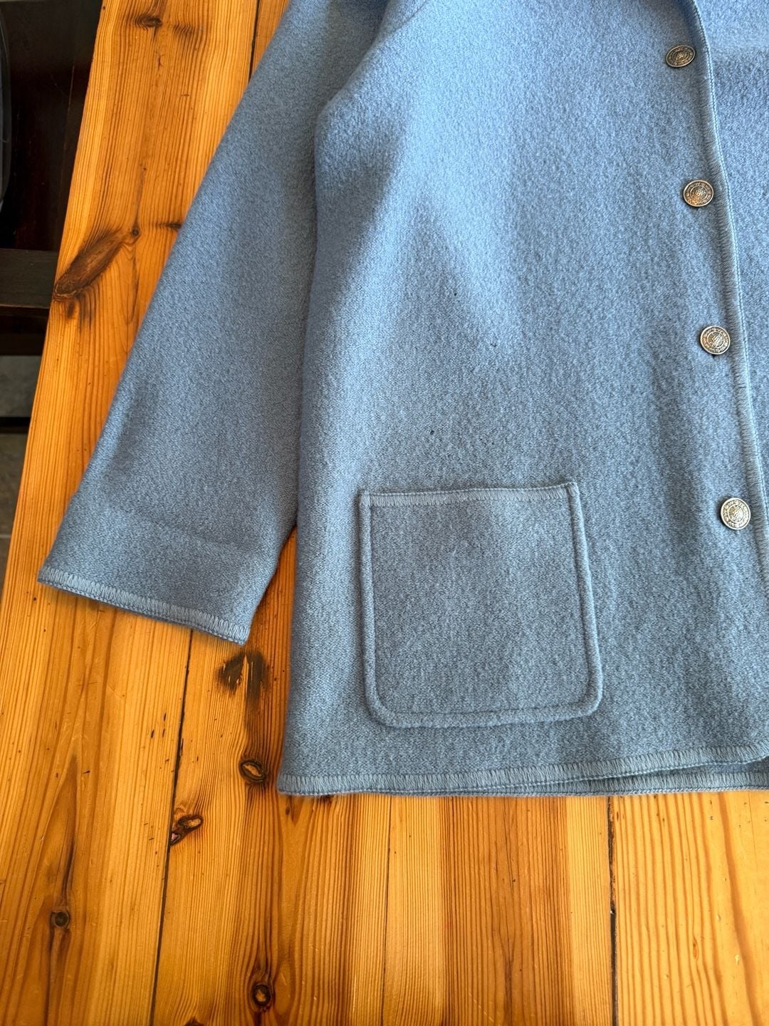 Casual Corner Wool Jacket Size L Blue Button Front Collared Pocket 4