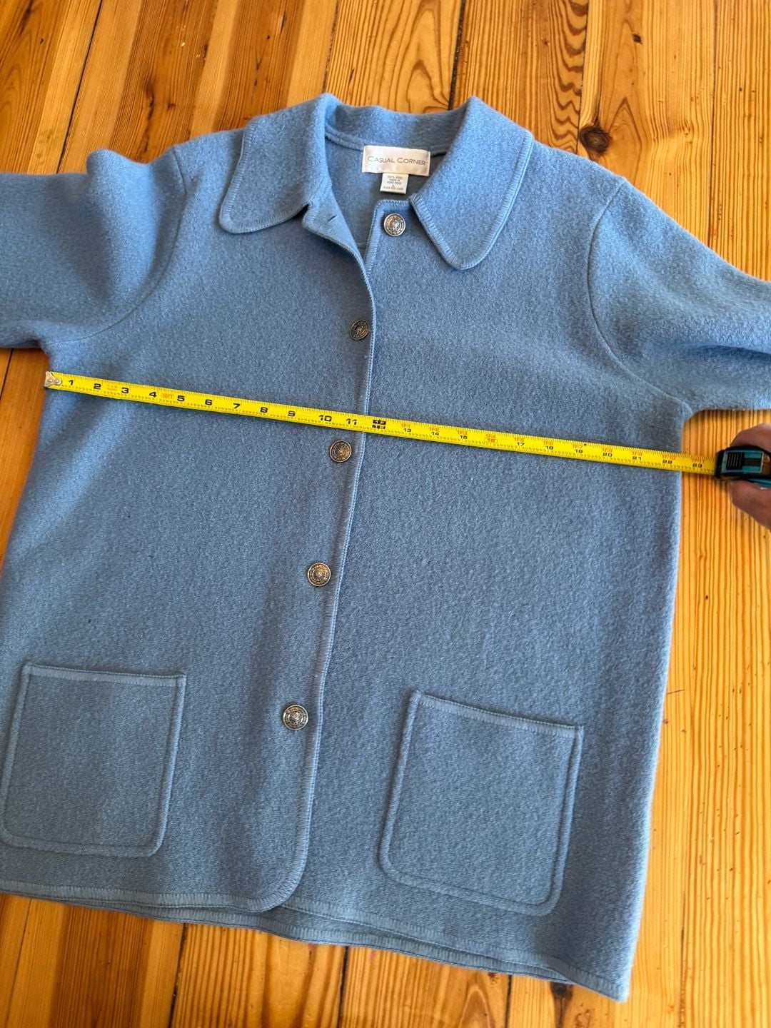 Casual Corner Wool Jacket Size L Blue Button Front Collared Pocket 7