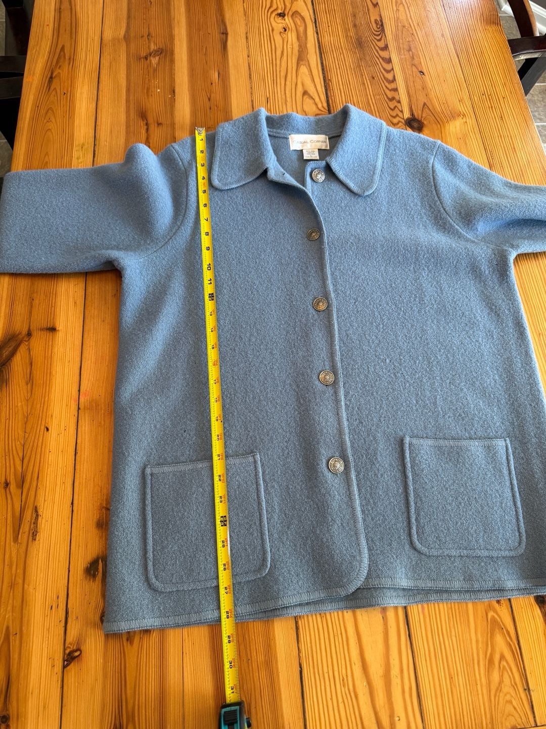Casual Corner Wool Jacket Size L Blue Button Front Collared Pocket 8