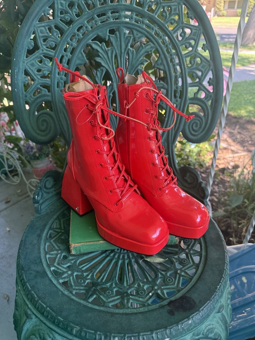 Circus NY by Sam Edelman "Kia" (Karter) Red Patent Platform Lace-Up Boots 2