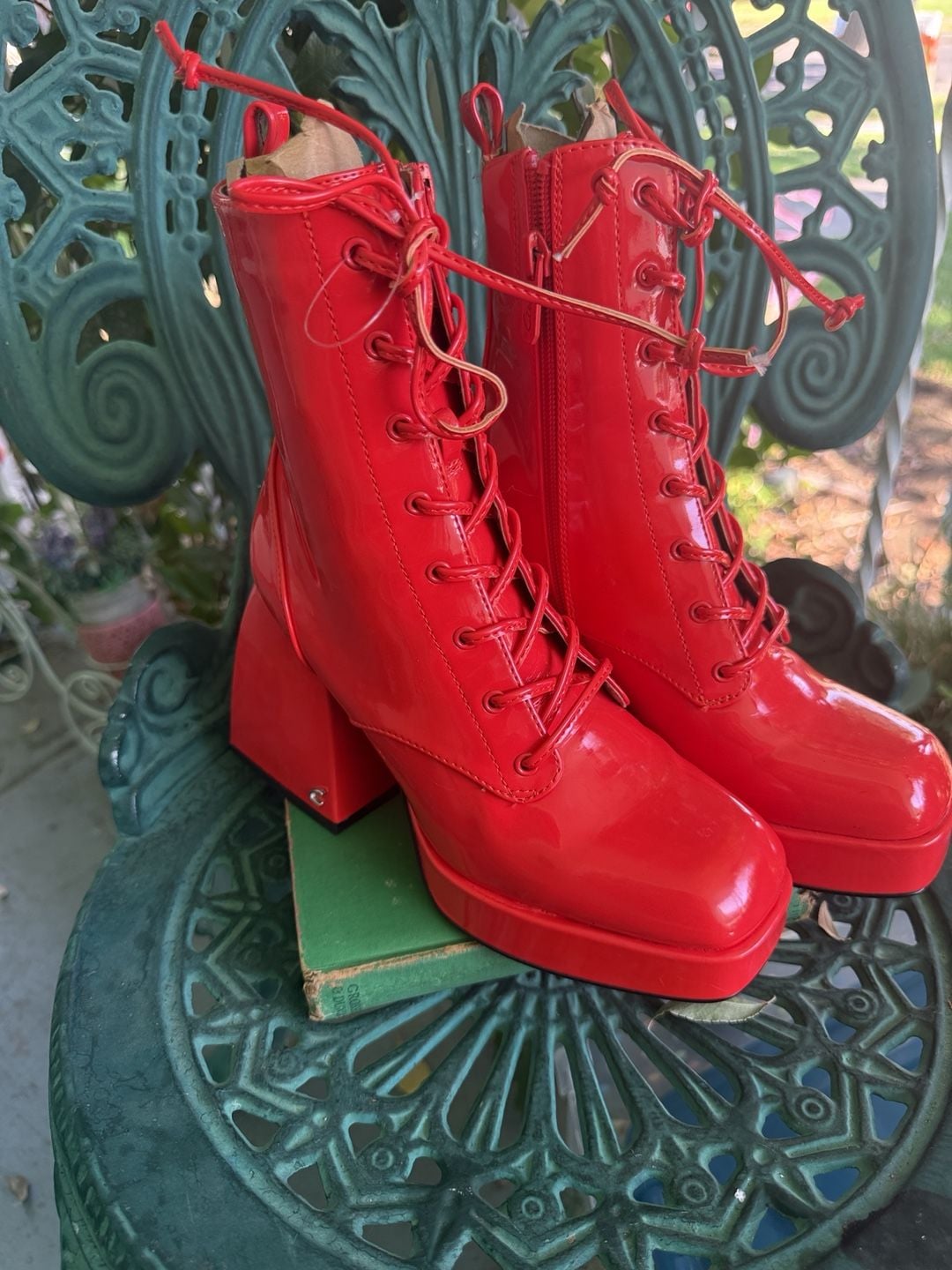 Circus NY by Sam Edelman "Kia" (Karter) Red Patent Platform Lace-Up Boots 3
