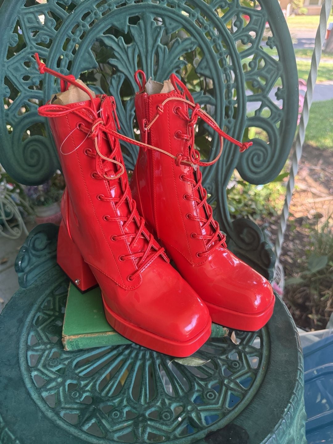 Circus NY by Sam Edelman "Kia" (Karter) Red Patent Platform Lace-Up Boots 4