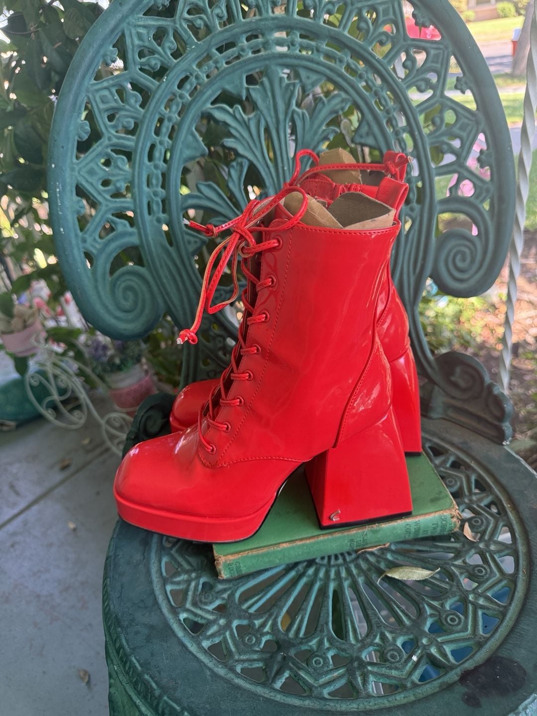 Circus NY by Sam Edelman "Kia" (Karter) Red Patent Platform Lace-Up Boots 5