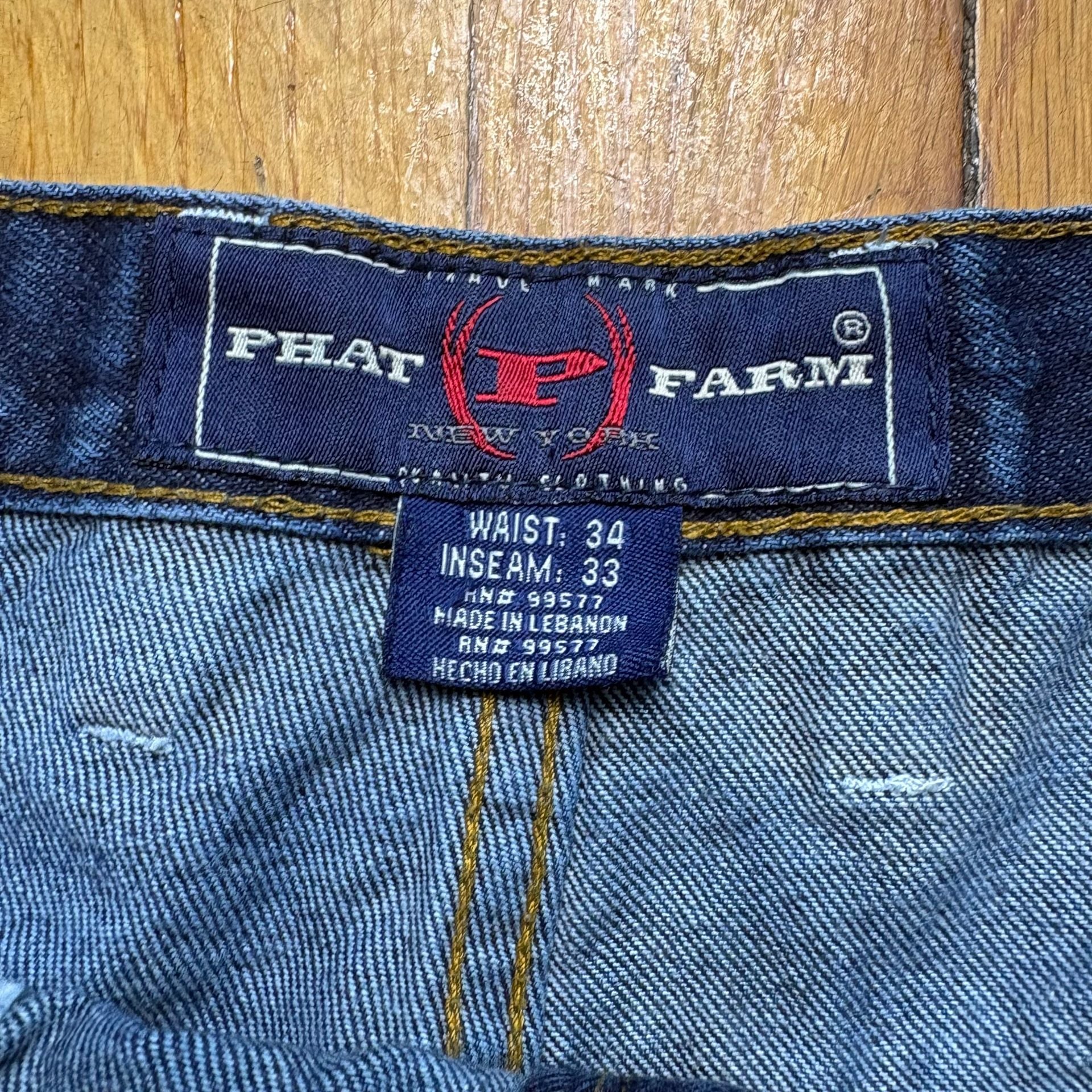 Phat Farm Baggy Denim Jeans Size 34x33 Dark Wash Y2K Hip Hop Skater 3
