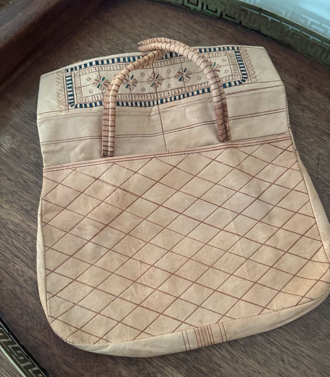 Vintage Moroccan Tooled Leather Shoulder Bag Handbag 8