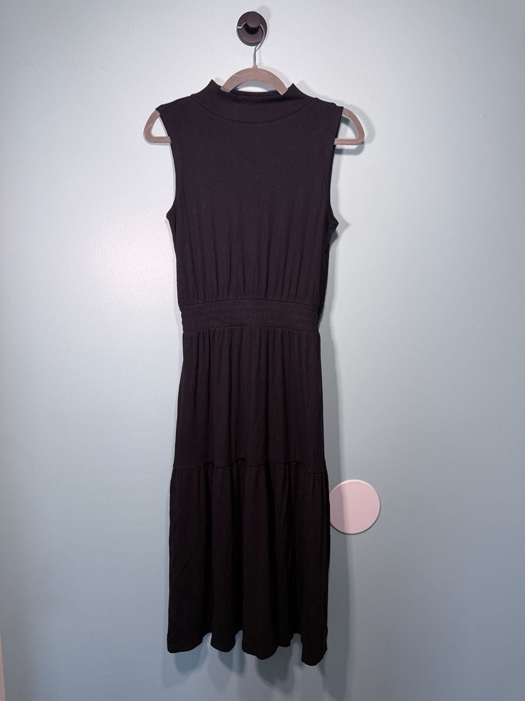 Maurices Midi Dress Size XS Black Ribbed Sleeveless Mock Neck Empire Waist 2