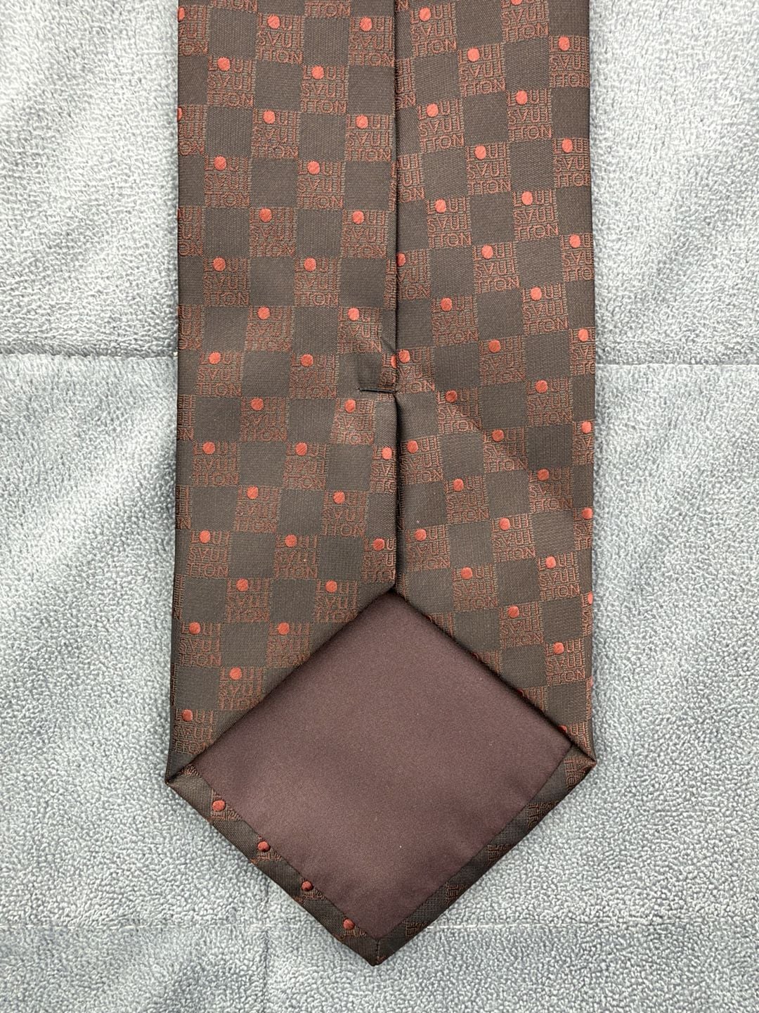 Louis Vuitton Damier Silk Neck Tie Brown Red Check Polka Dot 11