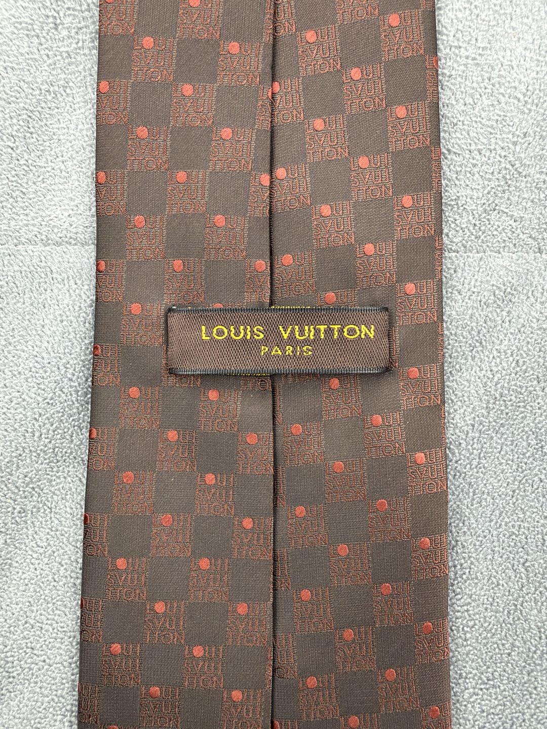 Louis Vuitton Damier Silk Neck Tie Brown Red Check Polka Dot 3