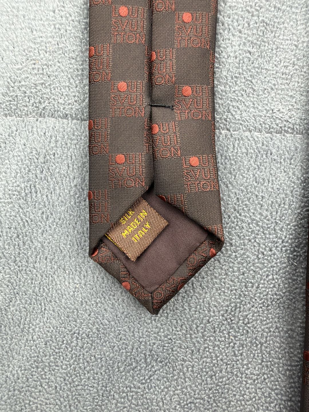 Louis Vuitton Damier Silk Neck Tie Brown Red Check Polka Dot 6