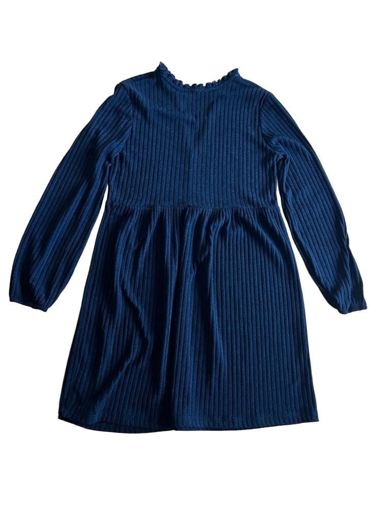Zara Ribbed Knit Mini Dress Size S Black Ruffle V Neck Long Sleeve Babydoll 8