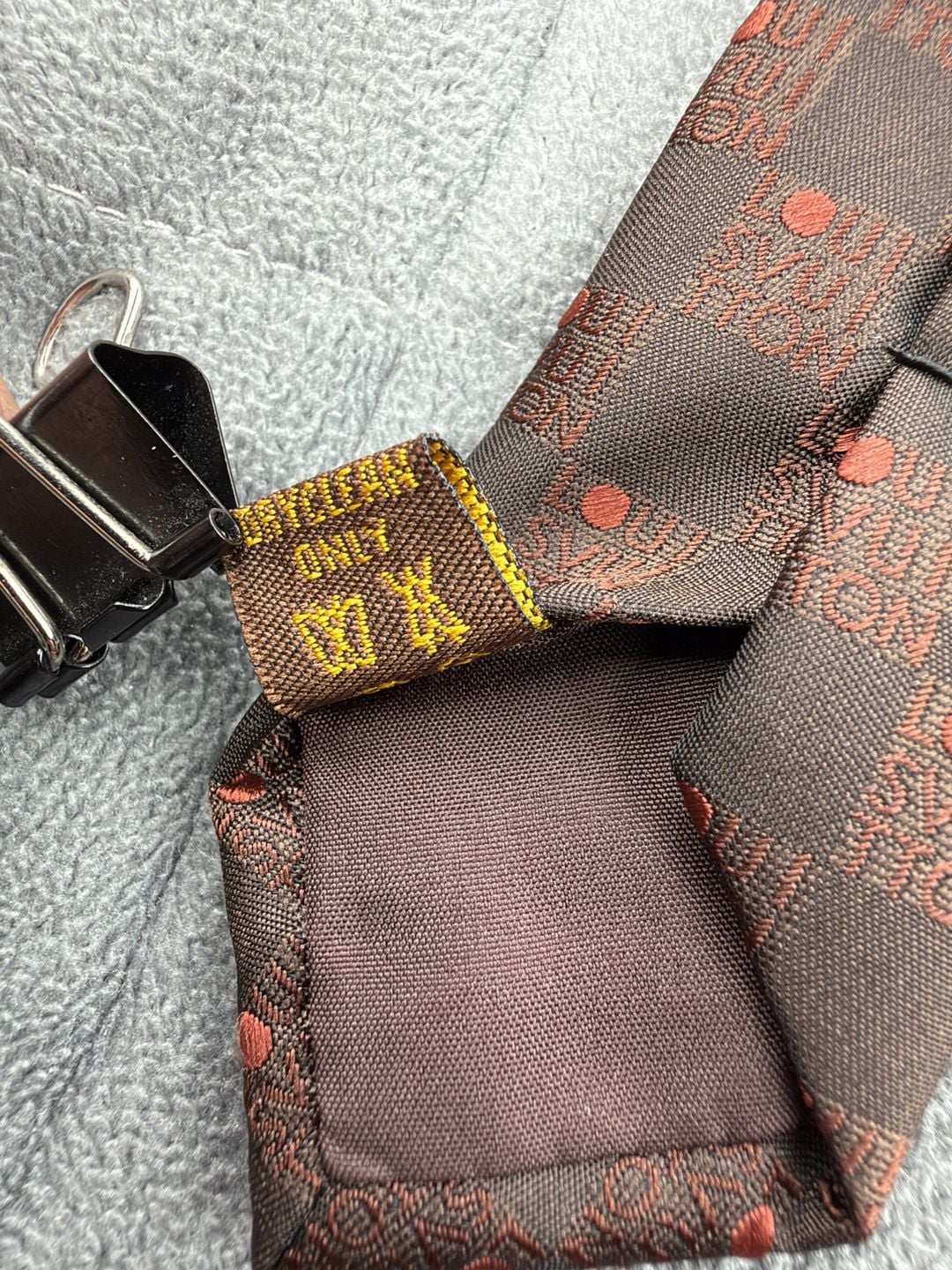 Louis Vuitton Damier Silk Neck Tie Brown Red Check Polka Dot 7