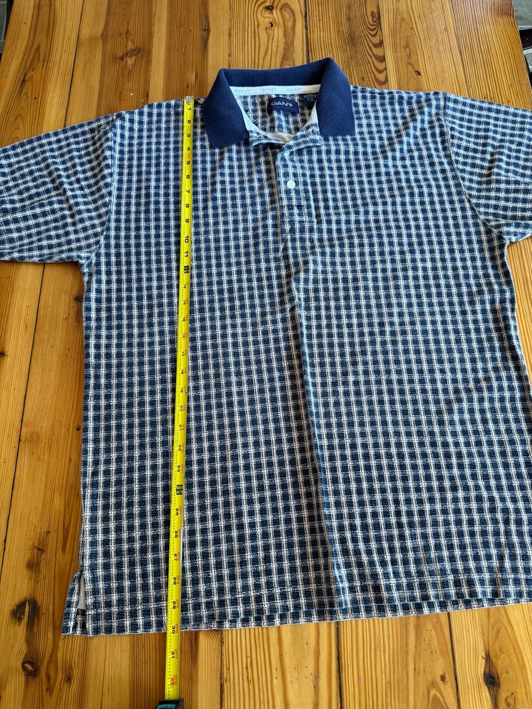 Gant Checkered Polo Shirt Size L Blue Navy Plaid Cotton Short Sleeve 7