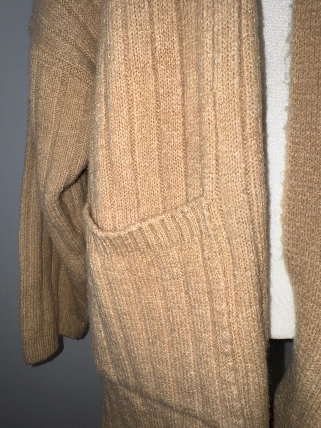 n.by n.coco Cardigan Sweater Camel Ribbed Open Front Pockets 3