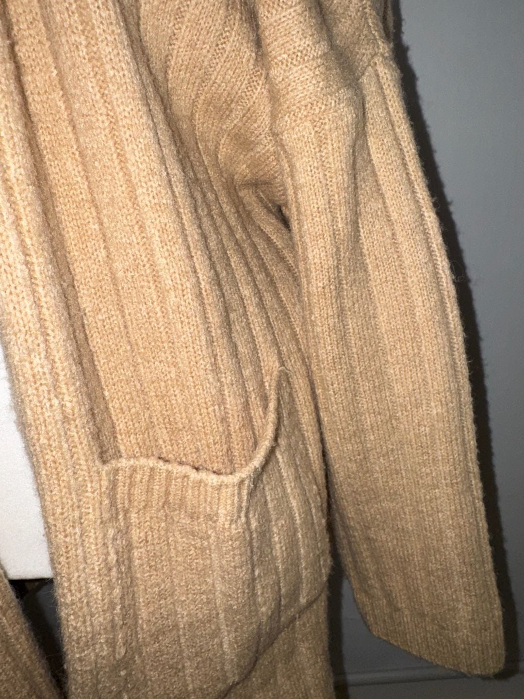 n.by n.coco Cardigan Sweater Camel Ribbed Open Front Pockets 4