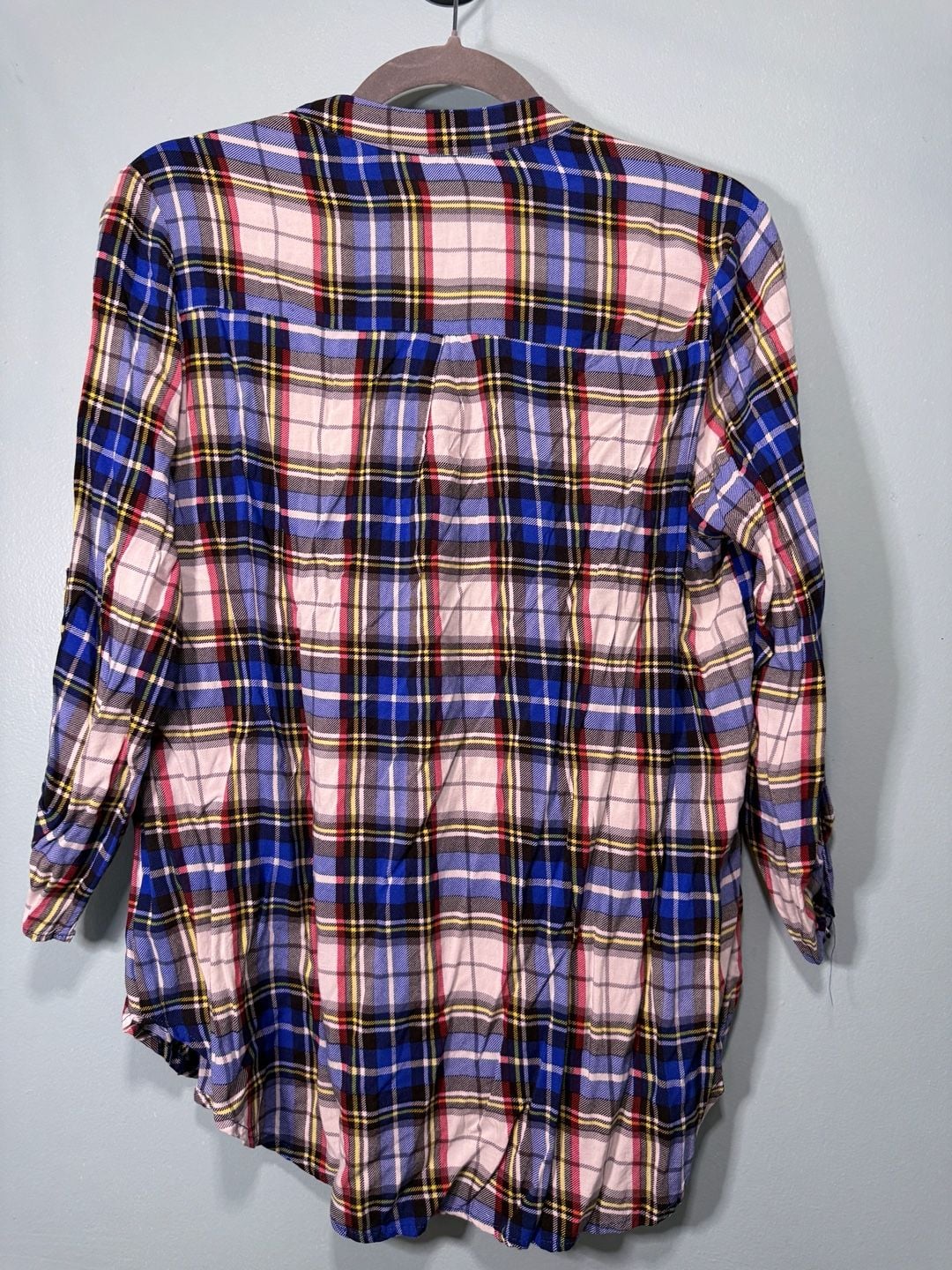 Market & Spruce Plaid Popover Blouse Small Blue 3