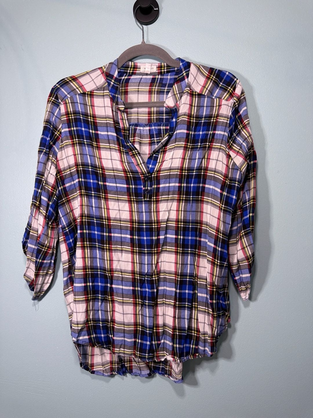 Market & Spruce Plaid Popover Blouse Small Blue 2