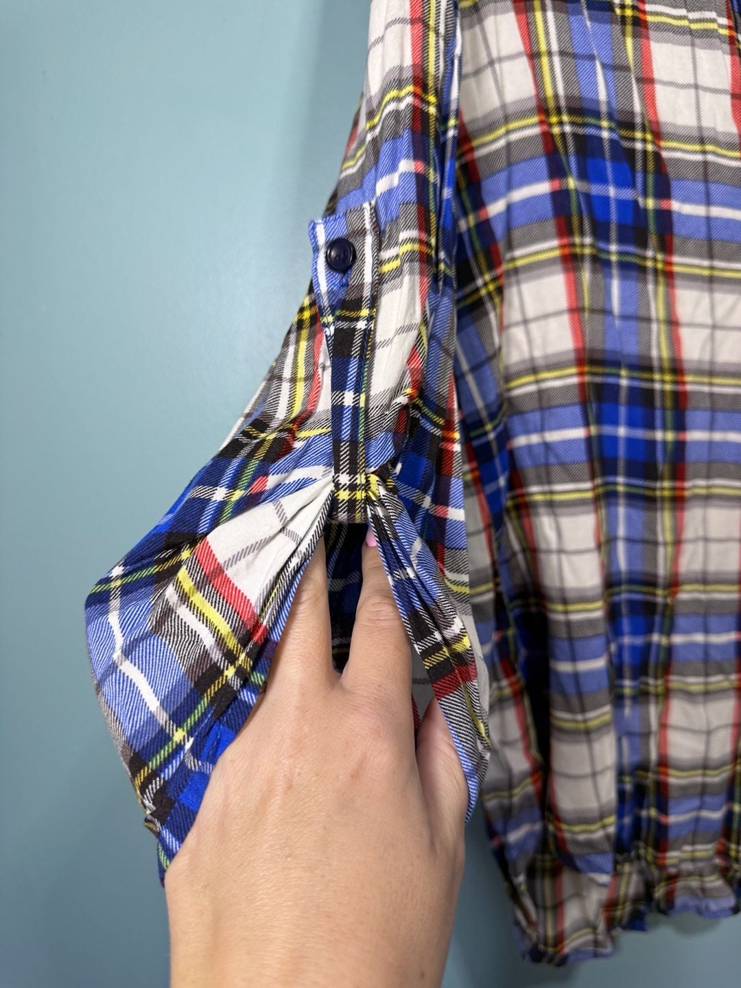 Market & Spruce Plaid Popover Blouse Small Blue 4