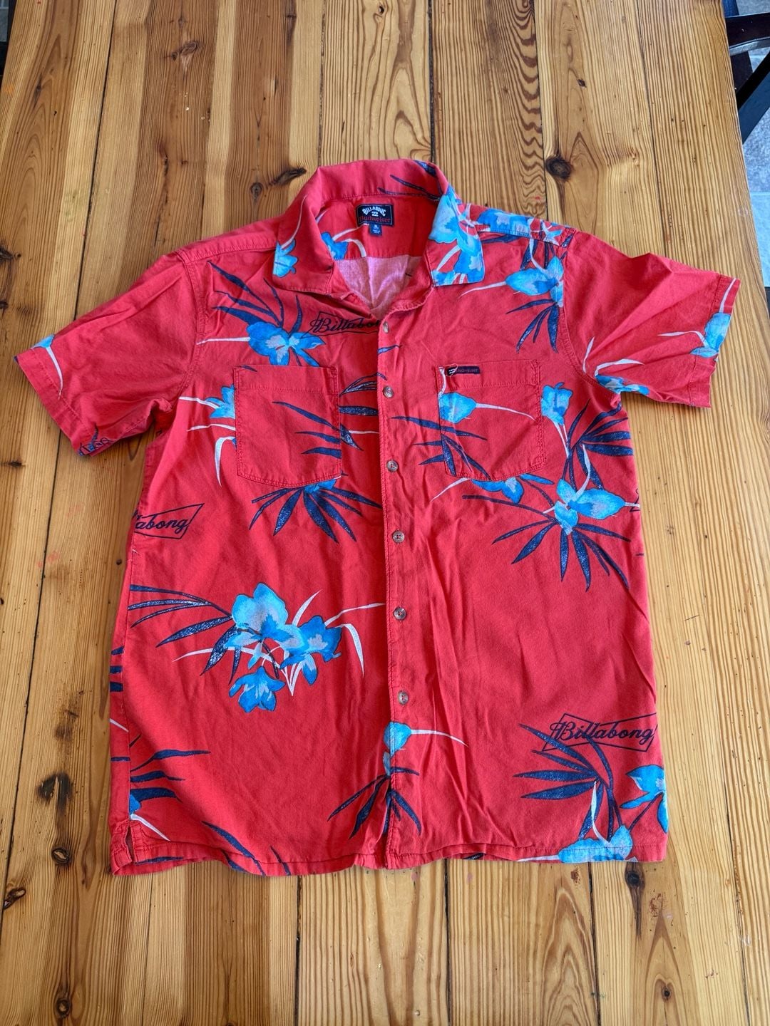 Billabong Budweiser Button-Down Shirt Size M Red Floral Short Sleeve 2