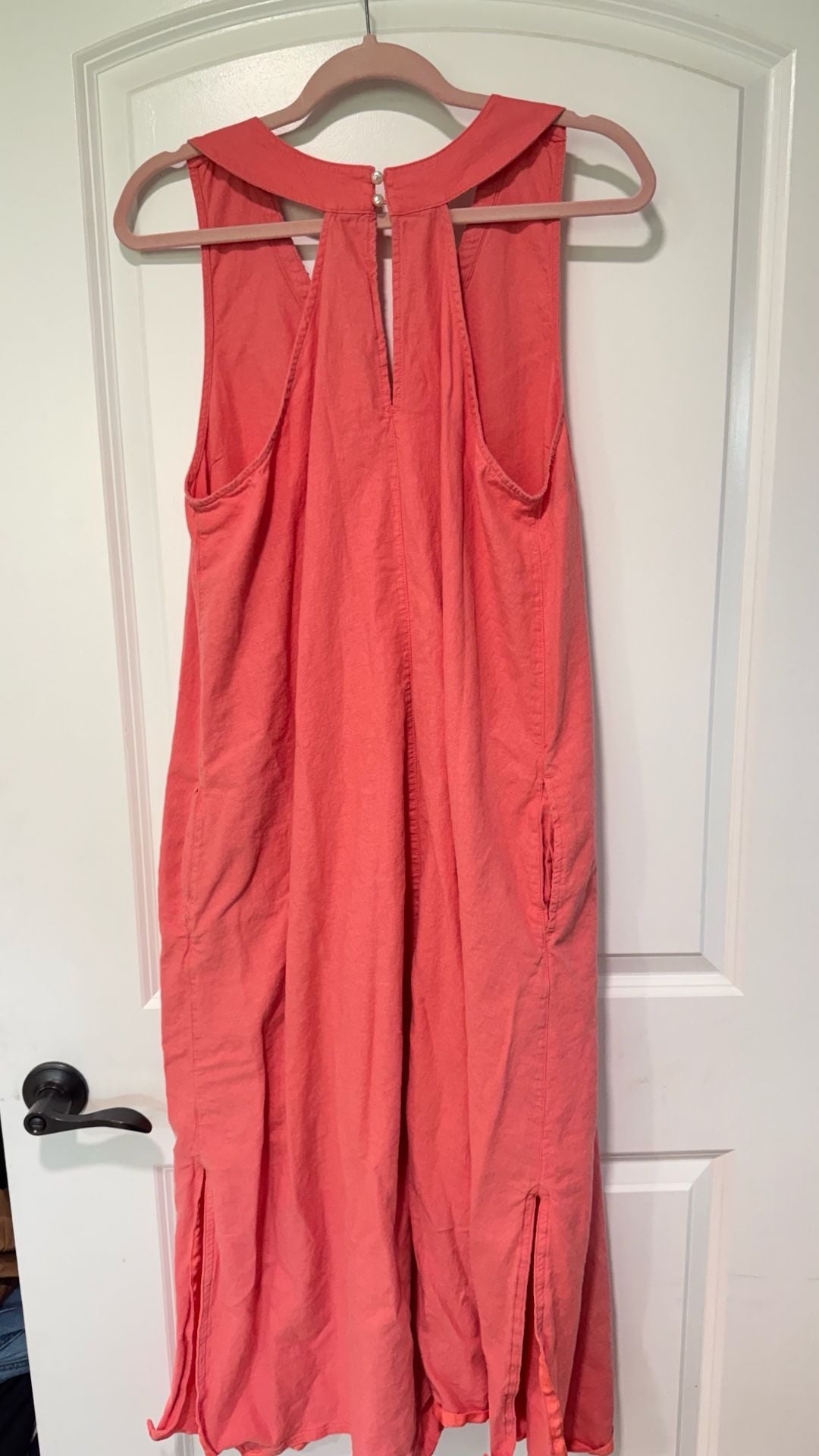 Coral Linen Blend Beaded Maxi Dress Coastal Boho Resort Sleeveless Size XL
3