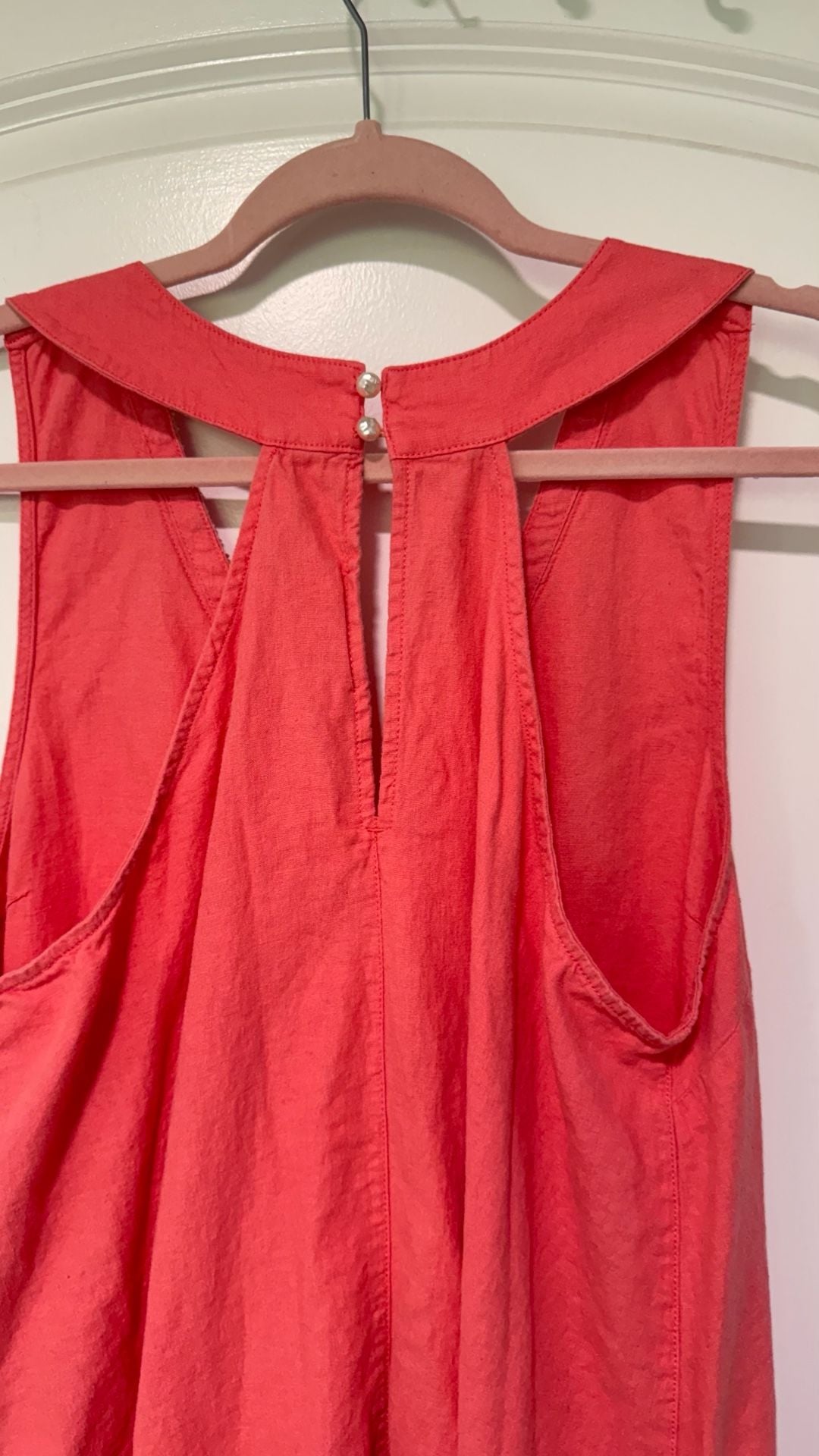 Coral Linen Blend Beaded Maxi Dress Coastal Boho Resort Sleeveless Size XL
4