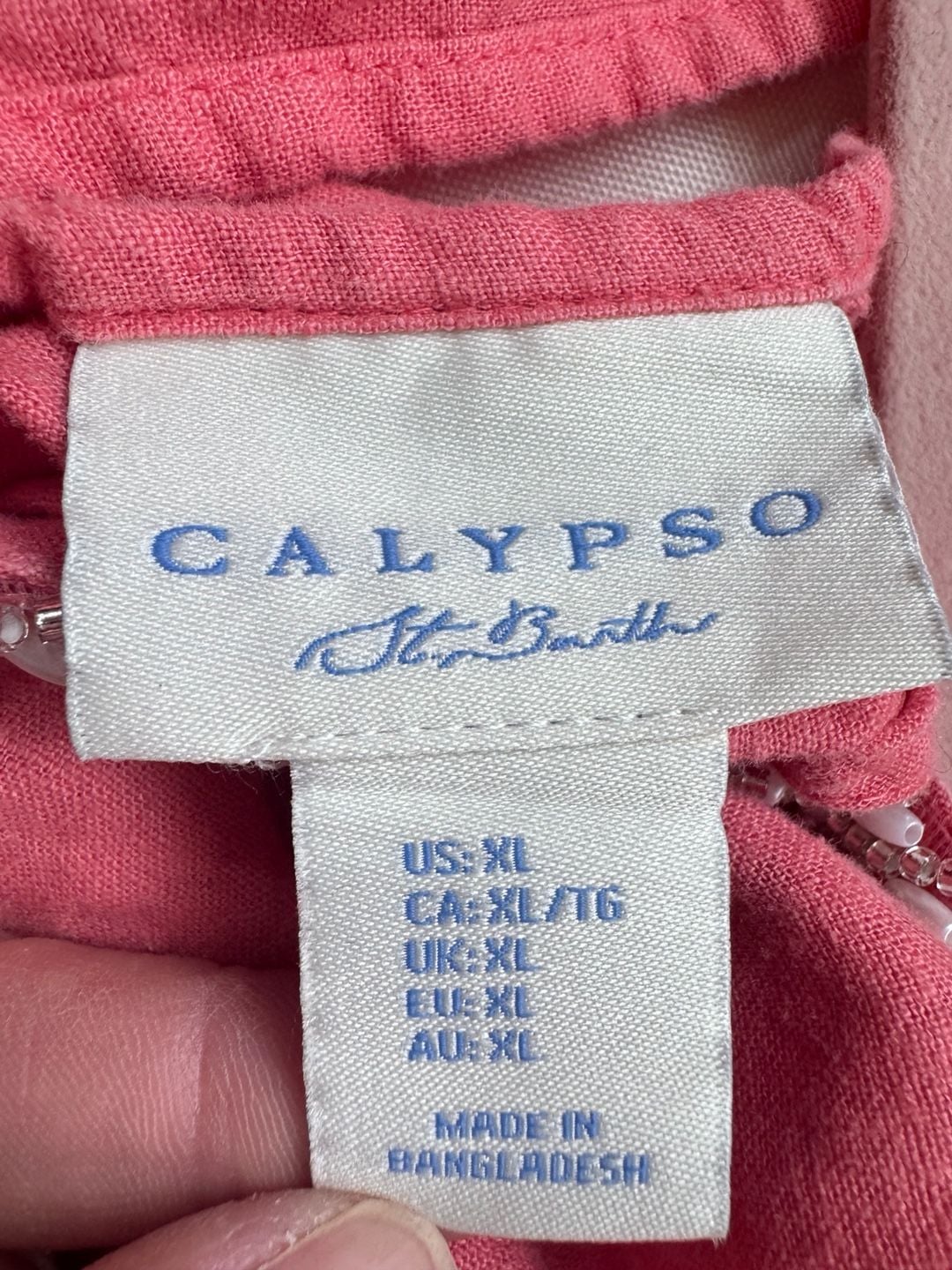 Coral Linen Blend Beaded Maxi Dress Coastal Boho Resort Sleeveless Size XL
7