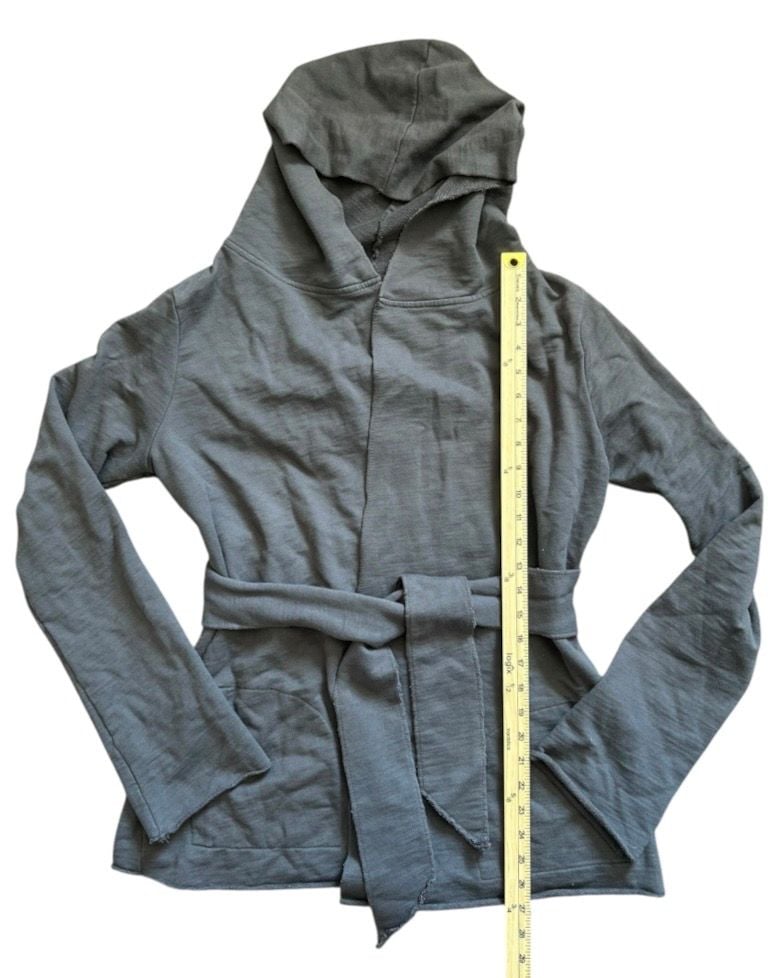 Lucky Brand Hooded Wrap Sweatshirt Size L Gray Cotton Tie Belt 6