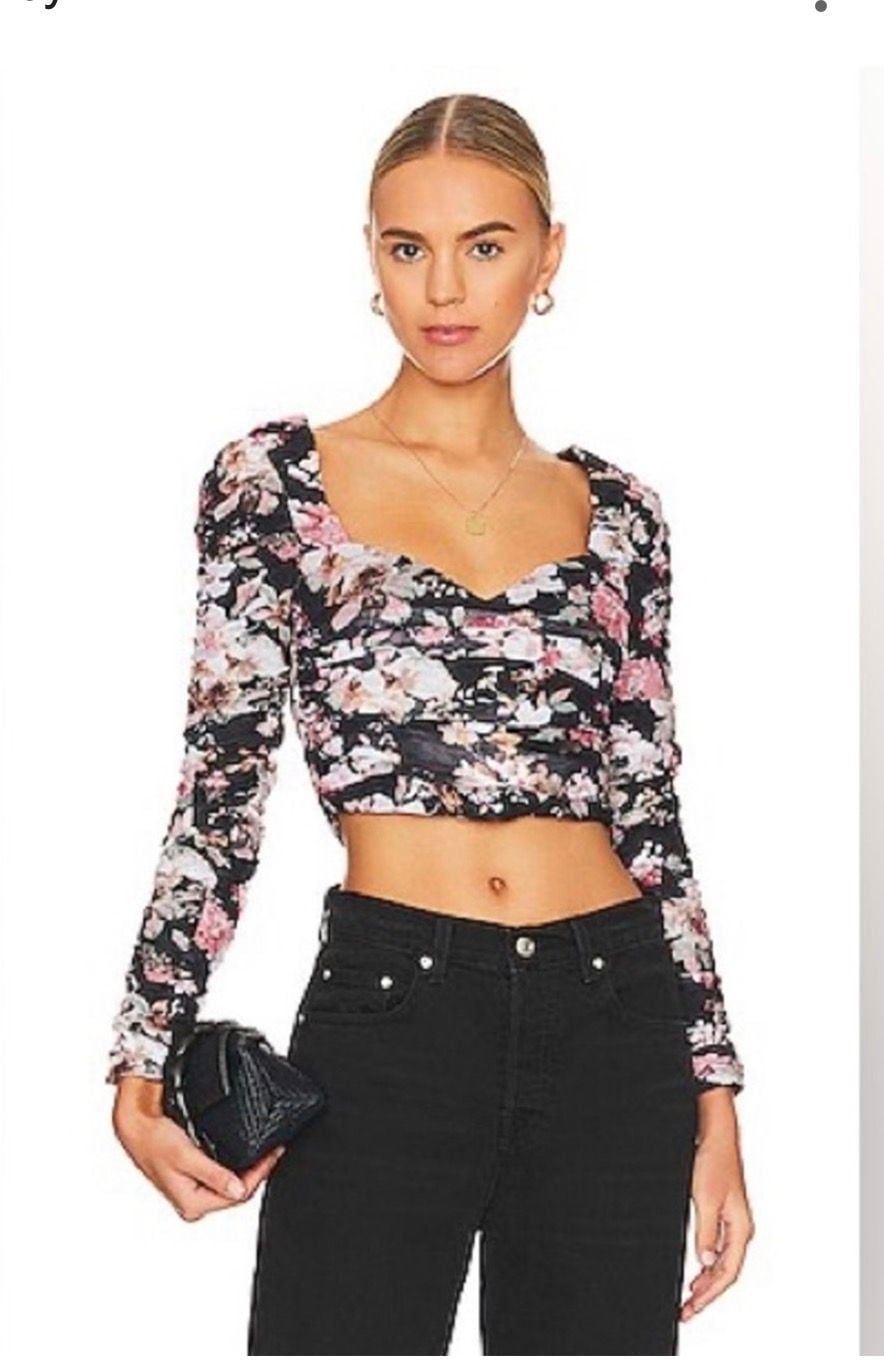 Astr The Label Erica Floral Ruched Long dark romantic, feminine, coquette 2