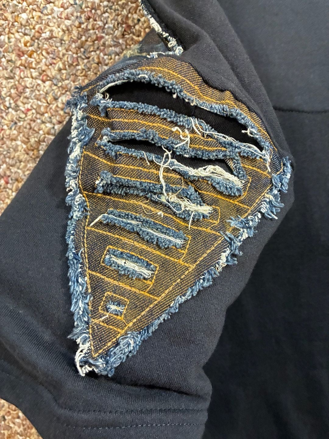 Copper Rivet Short Sleeve Hoodie Size S Black Denim Patchwork 4
