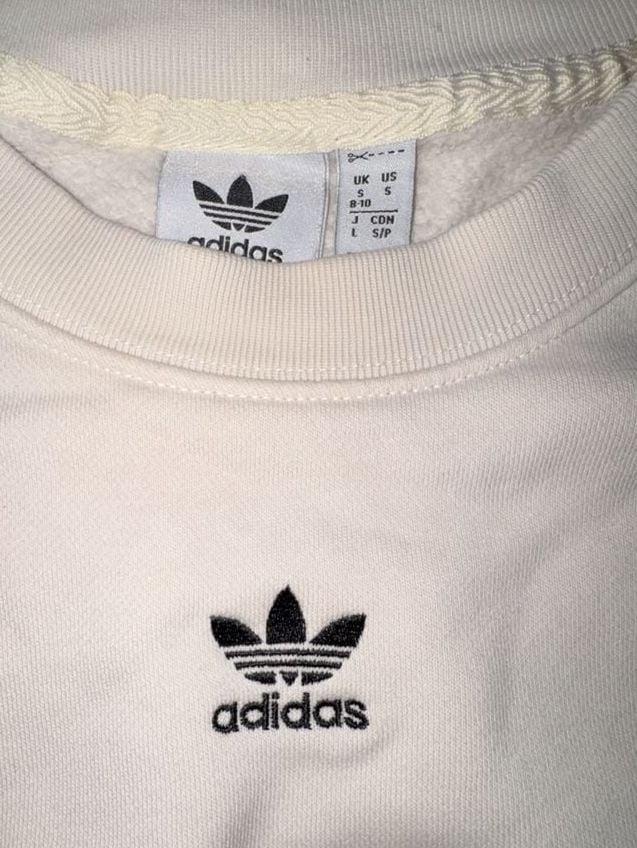 Adidas Trefoil Cropped Sweatshirt Size S Off White Pullover 3