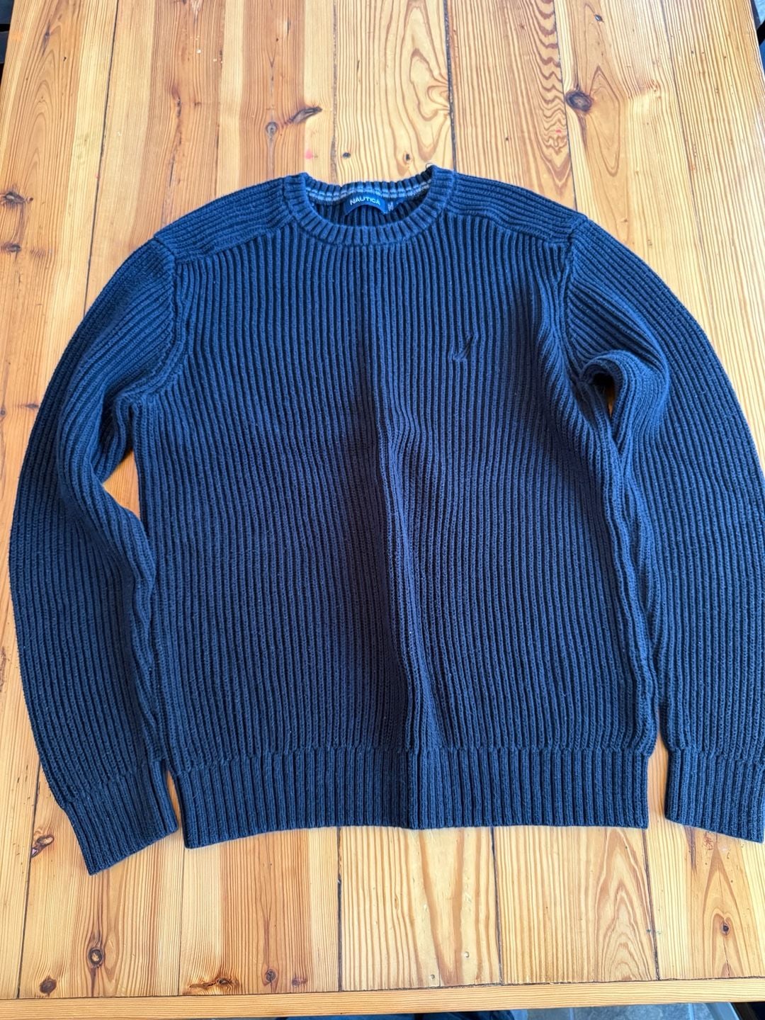 Nautica Cotton Ribbed Crewneck Sweater Size L Dark Navy Blue 2