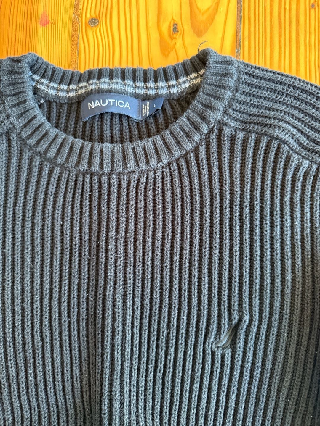 Nautica Cotton Ribbed Crewneck Sweater Size L Dark Navy Blue 3