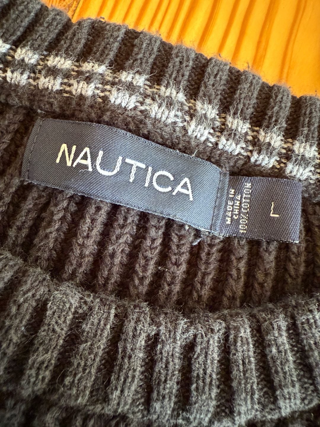 Nautica Cotton Ribbed Crewneck Sweater Size L Dark Navy Blue 4