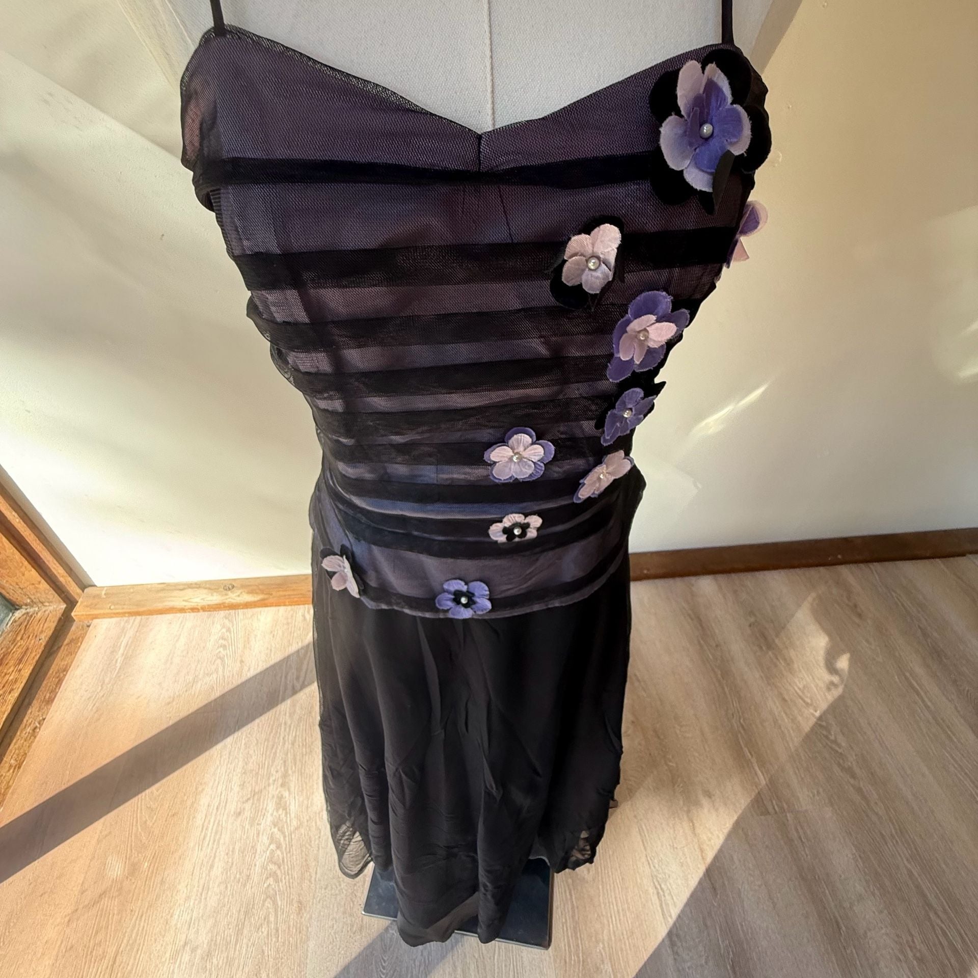 Vintage Y2k Floral Mesh Long Dress Black Purple 8