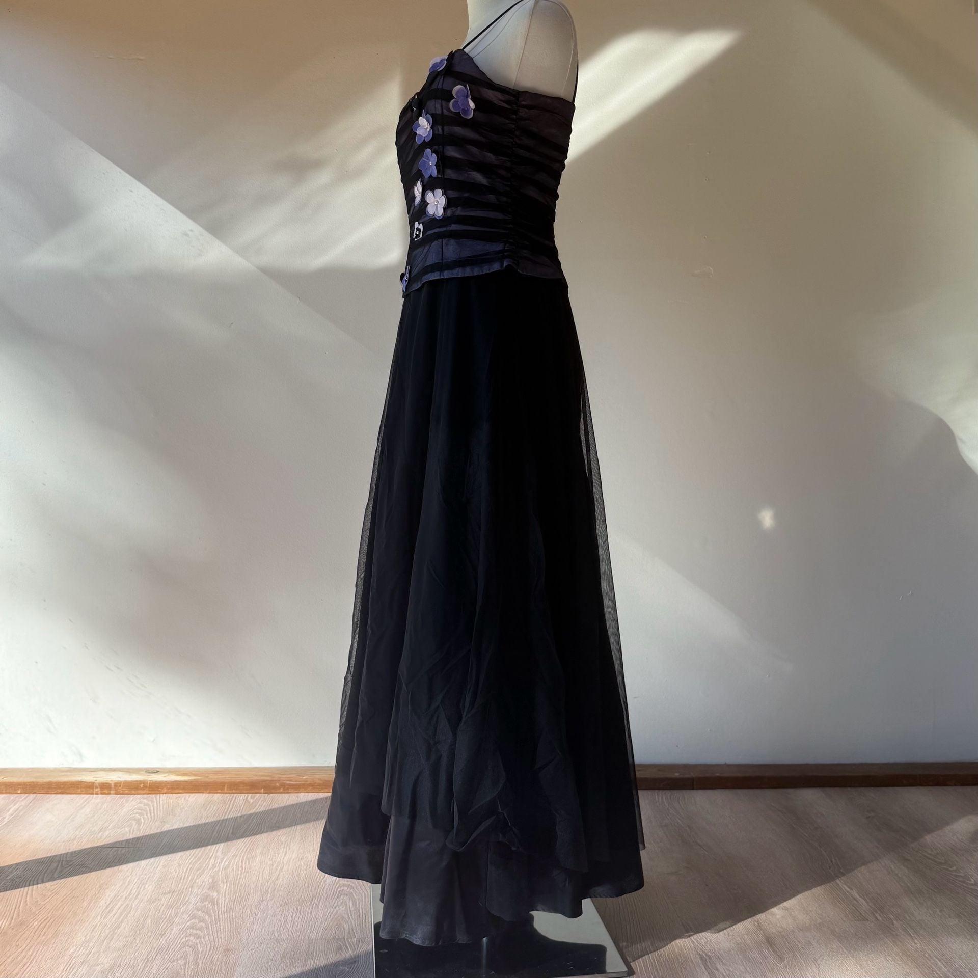 Vintage Y2k Floral Mesh Long Dress Black Purple 10