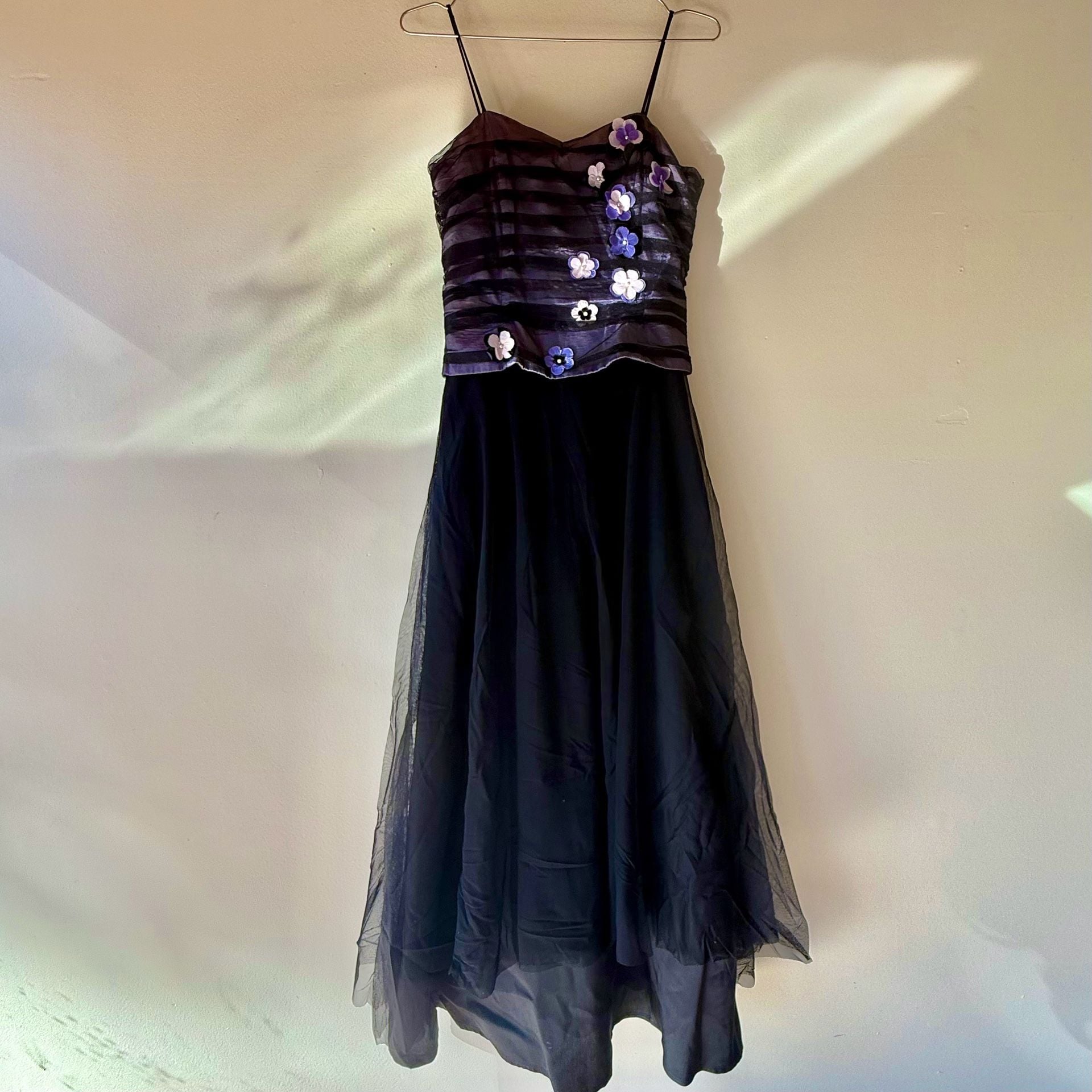 Vintage Y2k Floral Mesh Long Dress Black Purple 11