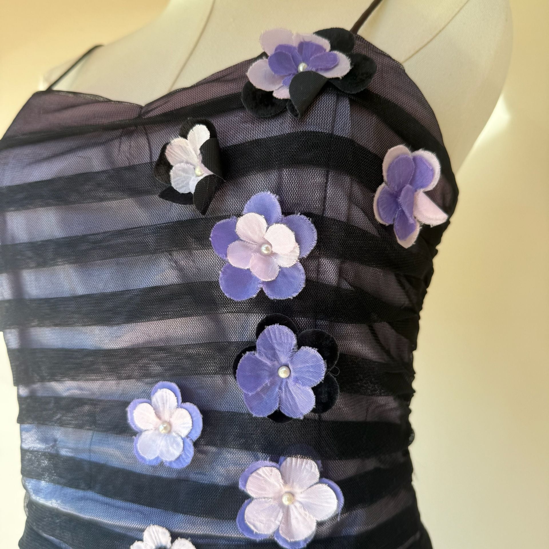 Vintage Y2k Floral Mesh Long Dress Black Purple 13